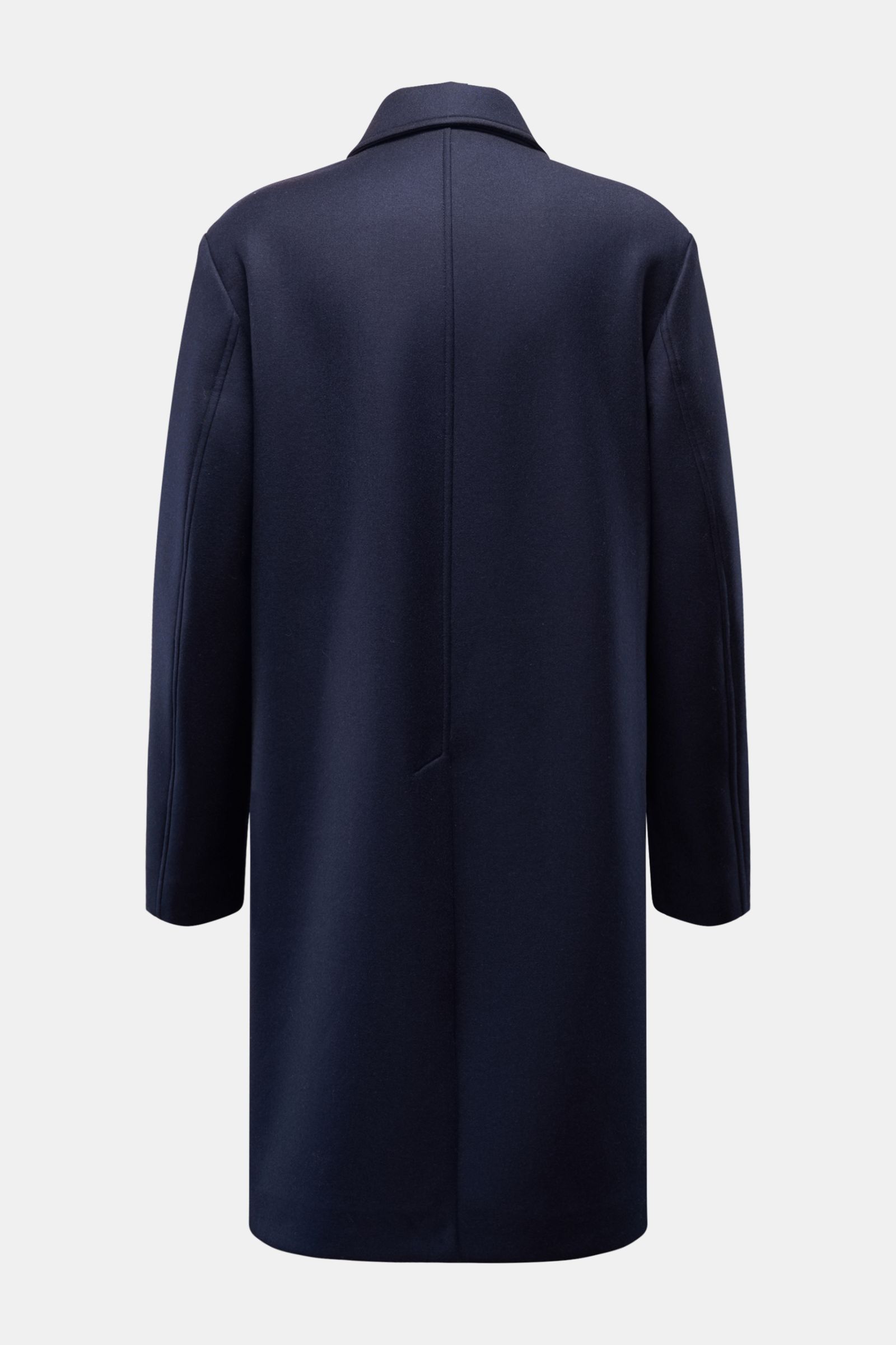 Rückansicht des Doppiaa Mantels 'Aaladin' navy aus Woll-Mix mit Umlegekragen, Regular Fit, Rückenmittelschlitz und schrägen Leistentaschen.