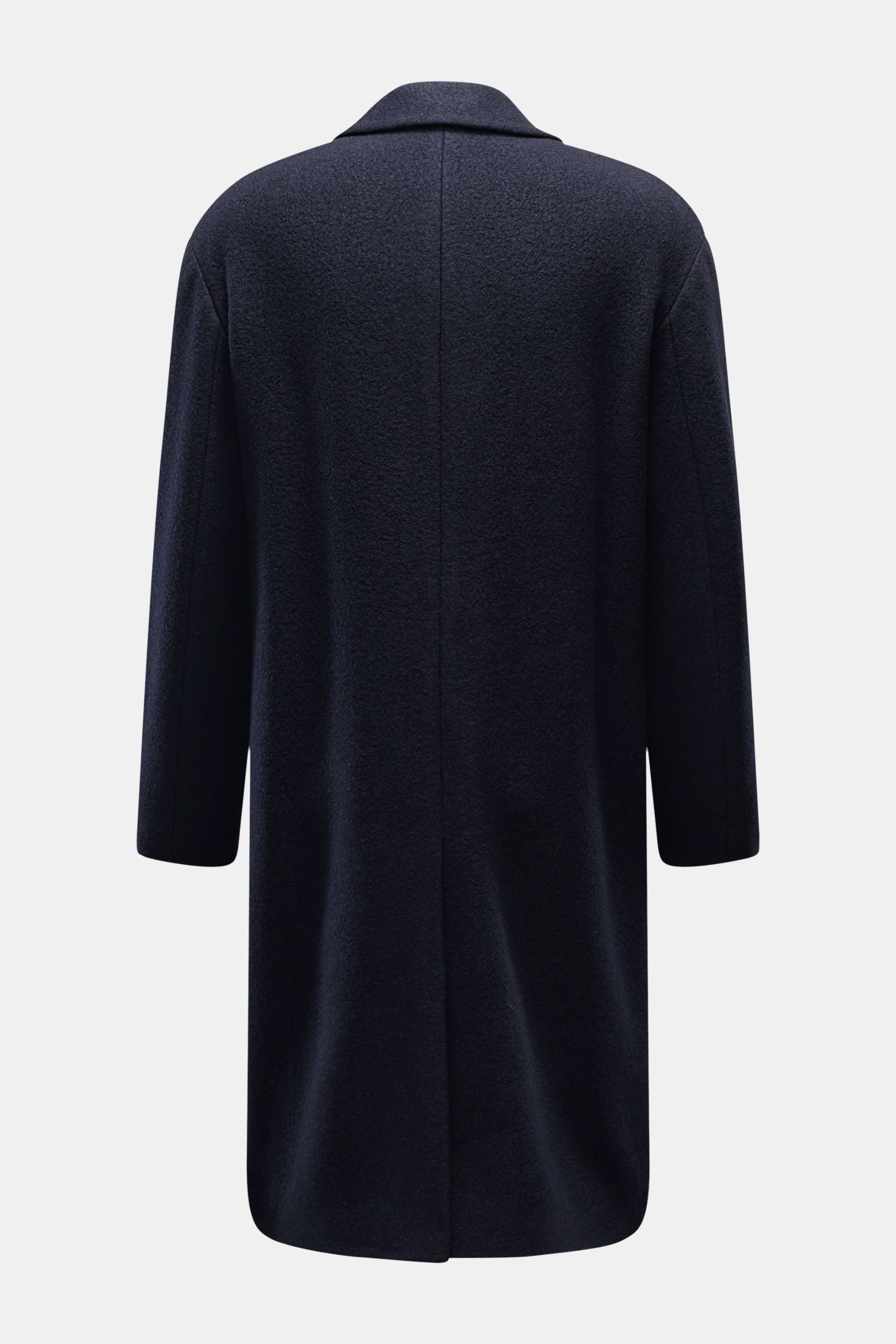 Back view of Lardini Mantel navy wool coat in regular fit with a central back vent, showcasing a soft texture and classic silhouette.

Description: Ein perfekter Mantel vereint zeitloses Design, eine klassische Silhouette und erlesene Materialien wie C