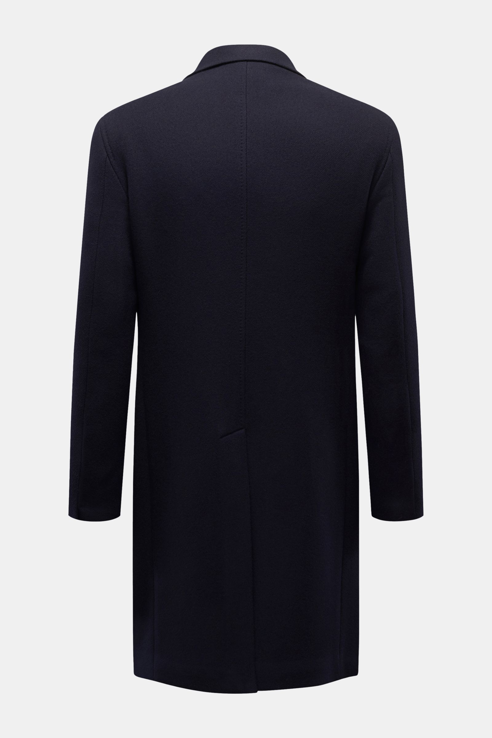 Tagliatore Wollmantel navy aus reiner Doubleface-Wolle, Slim Fit, Rückenansicht mit Rückenmittelschlitz, weichem Griff und schlanker Silhouette.
