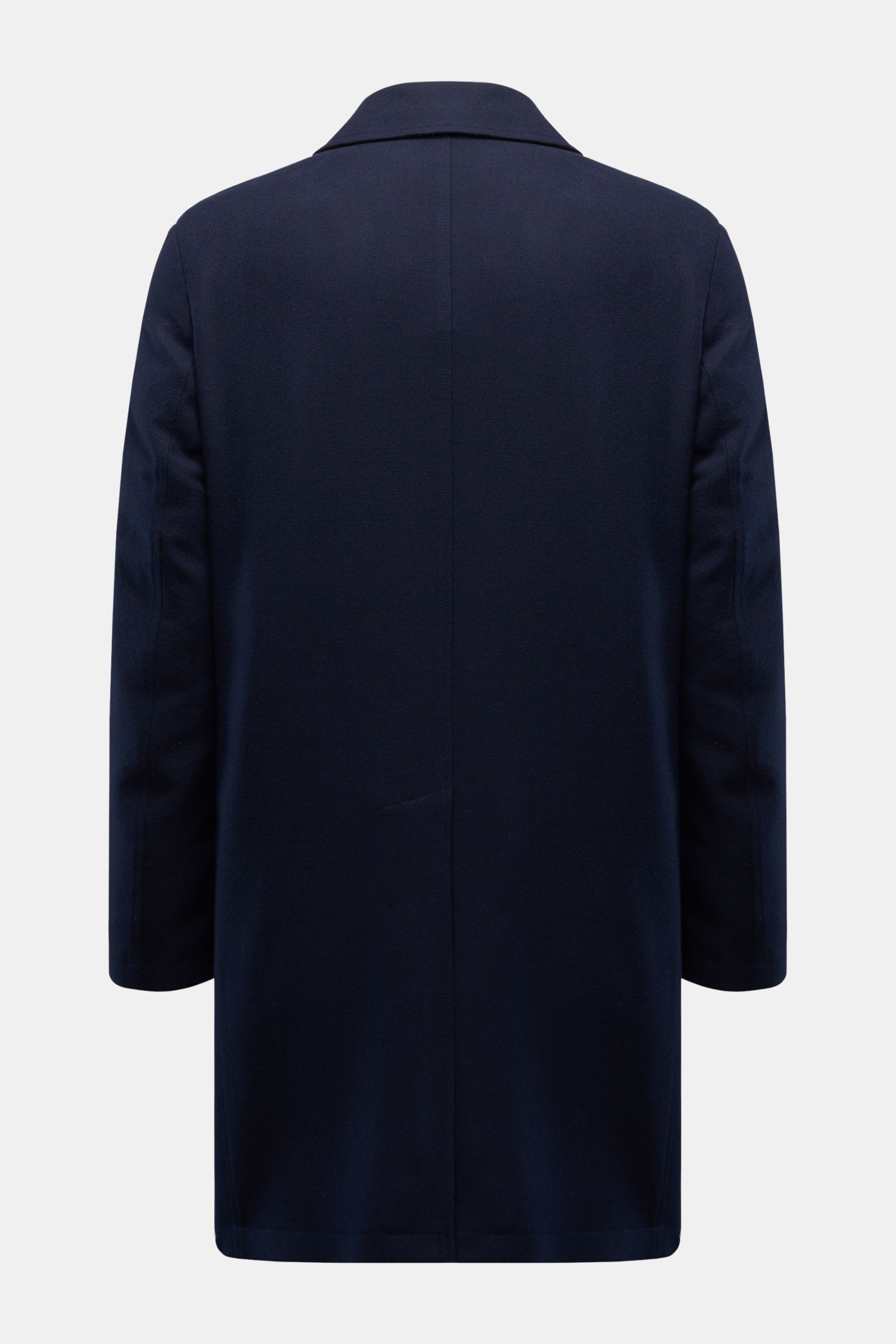 Rückansicht des Sealup Cashmere Daunenmantels navy, Slim Fit aus reinem Cashmere mit weichem Griff und herausnehmbarem Daunenfutter.