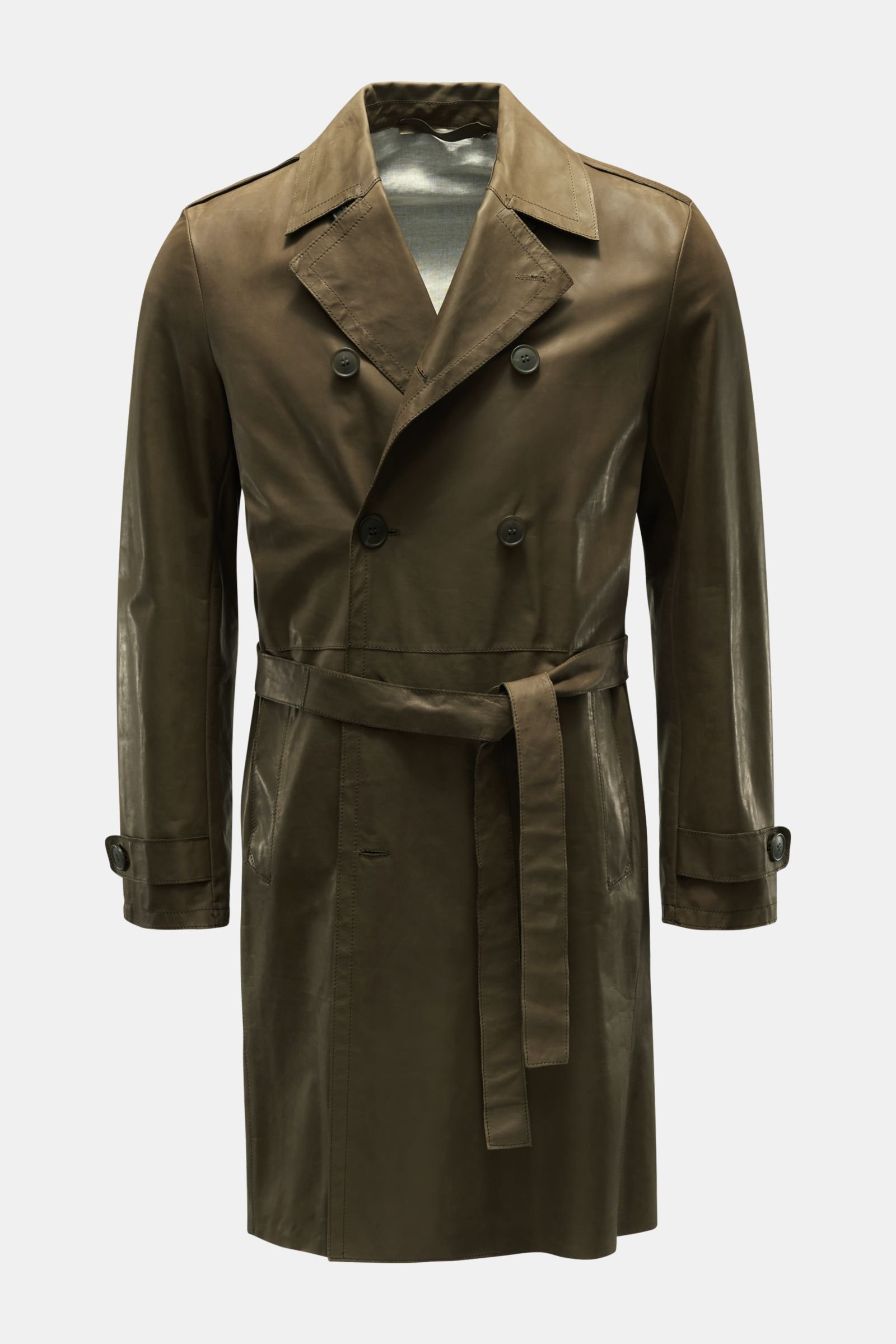 Leather trench coat olive