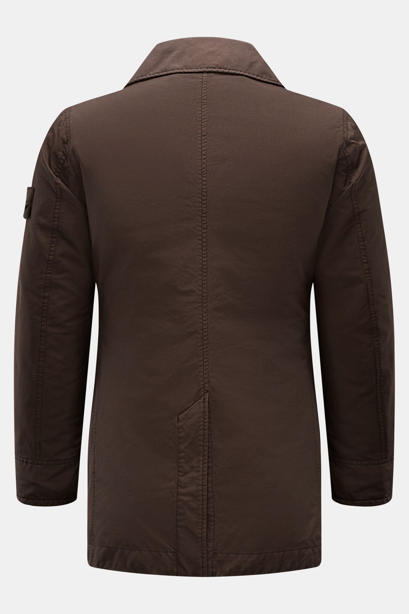 Stone Island Jacke 'David-TC Ghost Piece' dunkelbraun, Rückansicht, Slim Fit, robuste Baumwolle, Anti-Drop-Finish, wattiert, tonales Badge am Ärmel.