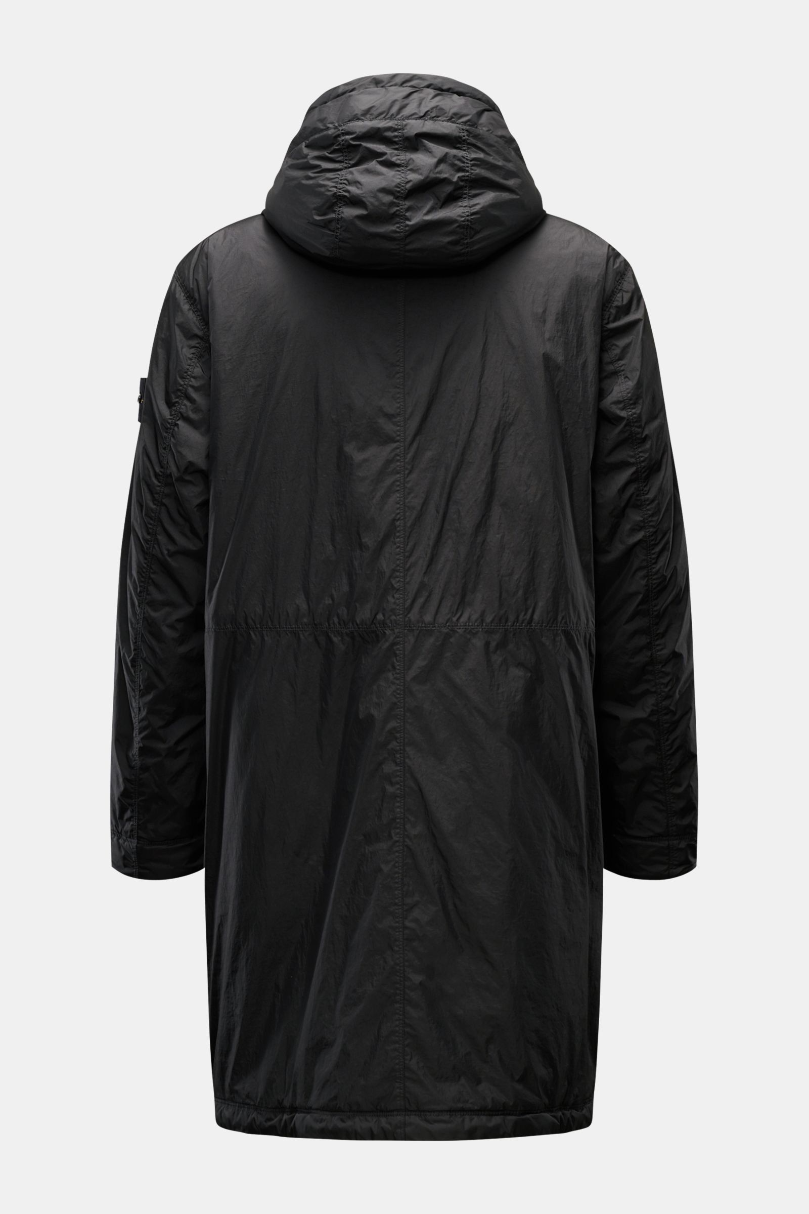 Stone Island Parka 'Garment Dyed Crincle Reps R-NY' schwarz, Rückansicht, wasserabweisend, Primaloft-Wattierung, Kapuze, Kompass-Badge am Ärmel.