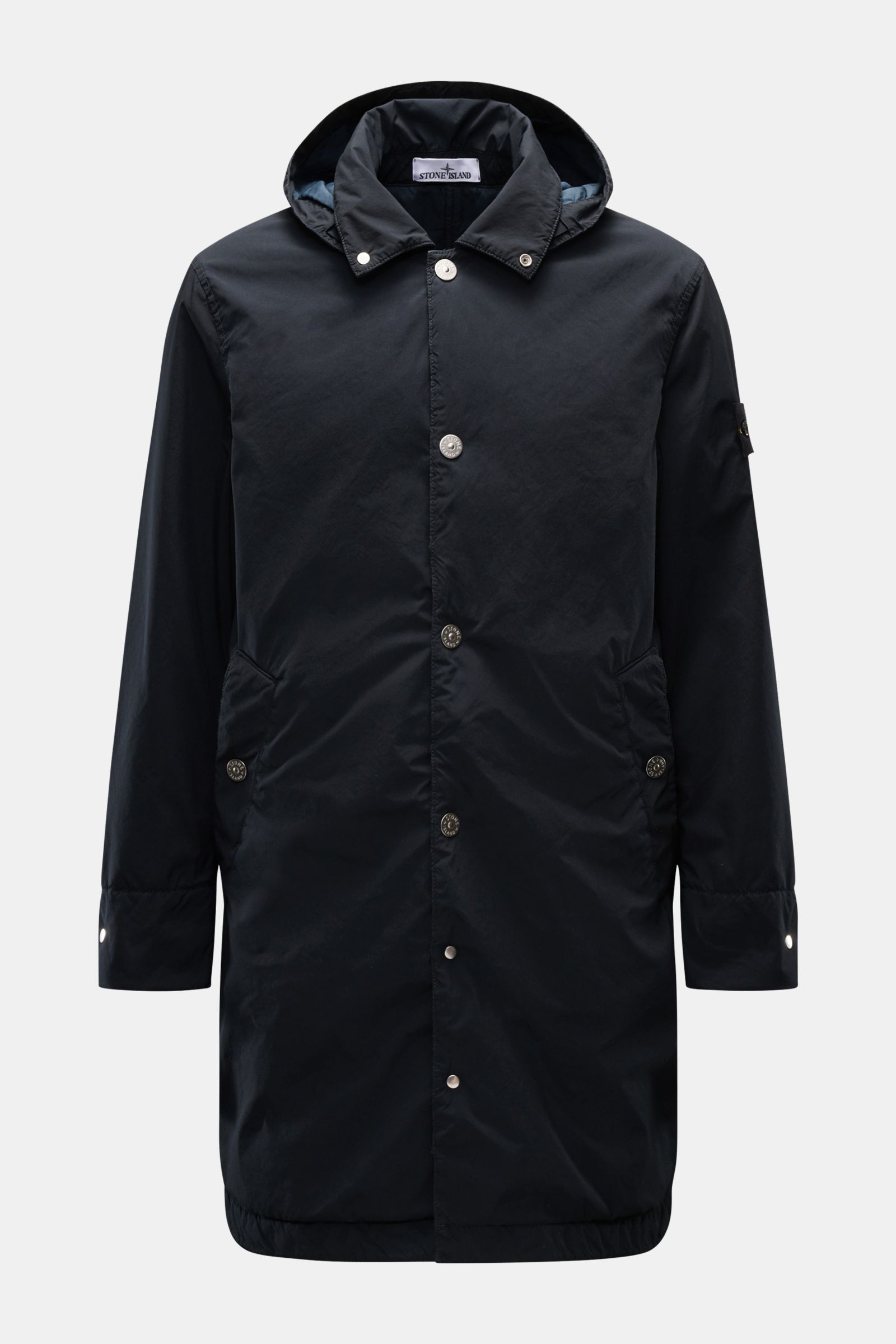 Stone Island Parka 'Light Compact Touch Poly-TC' dark navy, frontal, wind- und wasserabweisend, Slim Fit, Kapuze, Kompass-Badge, leichte Wattierung.