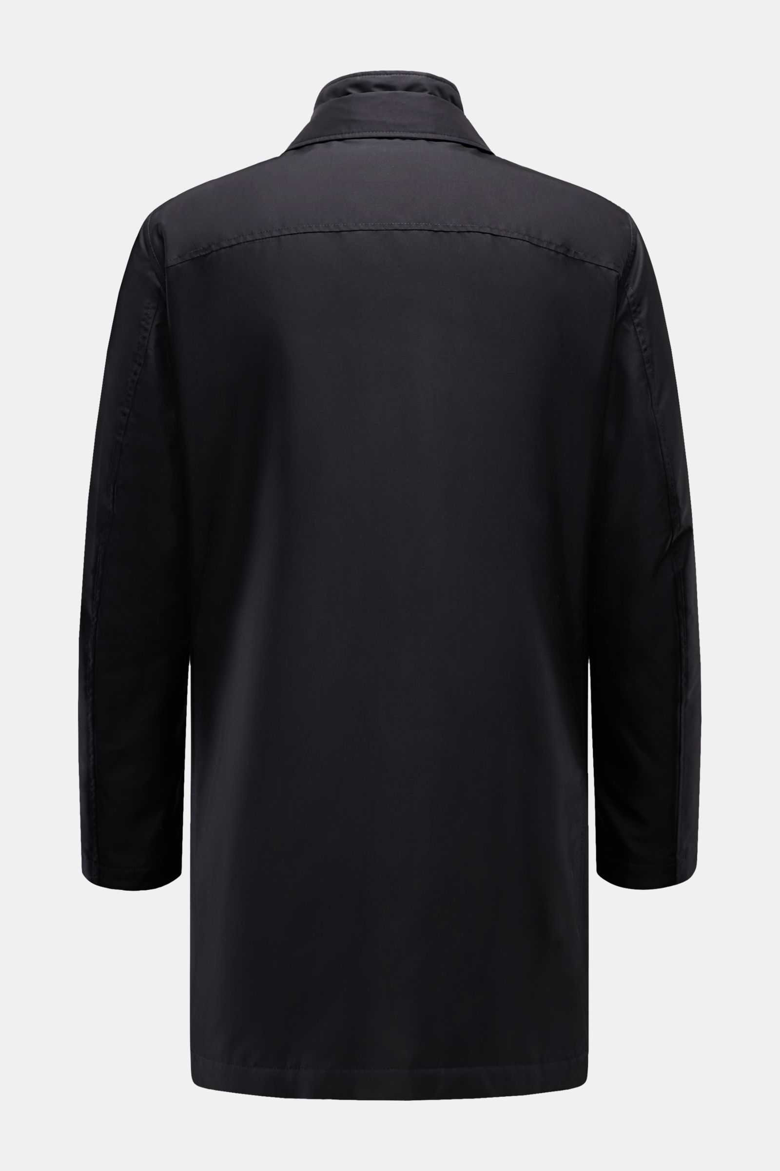 Fay Mantel 'Morning Coat' navy, Rückansicht, leicht wattiert, wasserabweisender Popeline, Double-Front, Knopfriegel-Ärmel, Regular Fit, Umlegekragen.