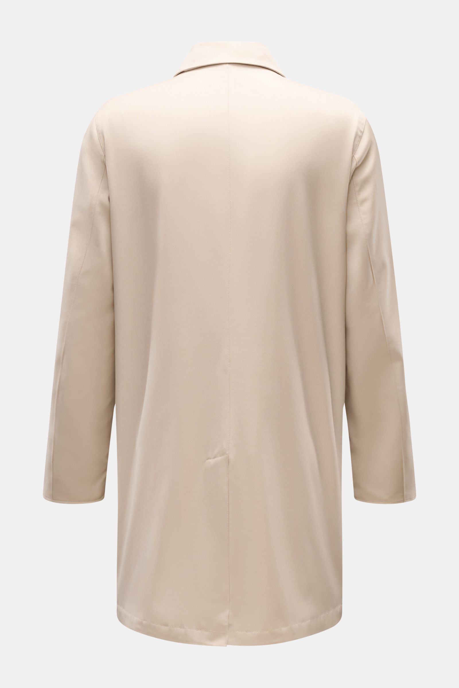 Mandelli Wende-Kurzmantel sand, Rückansicht, Slim Fit, reine Wolle, weicher Griff, Umlegekragen, Rückenmittelschlitz, wendbar, paspelierte Taschen.