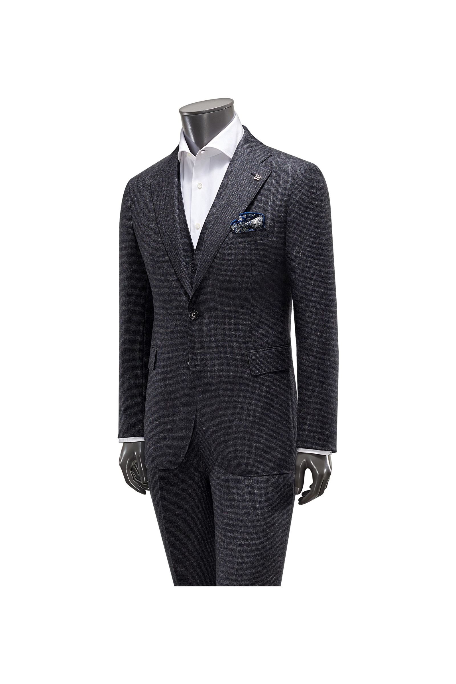 Suit with waistcoat anthracite checked