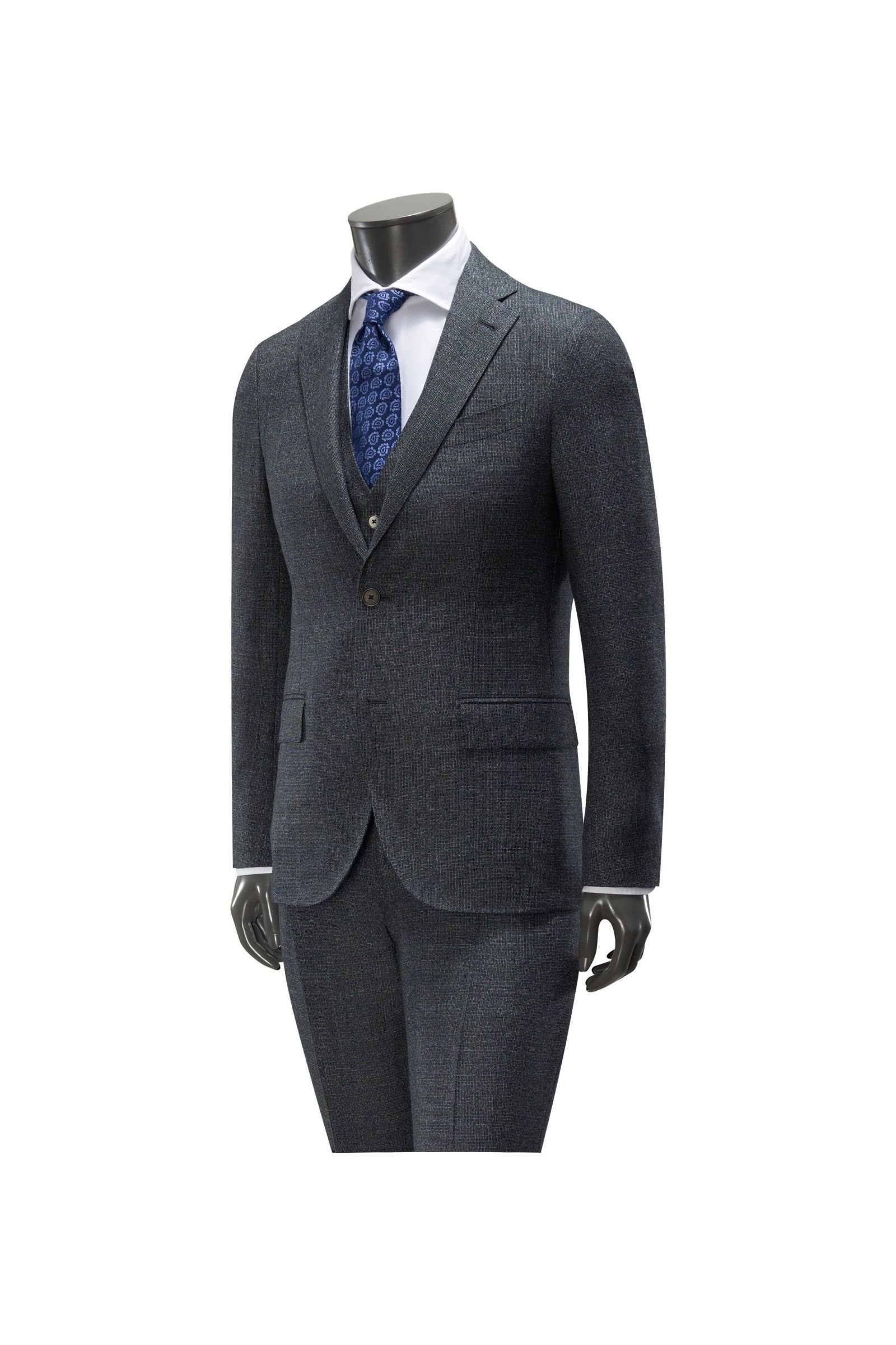 Suit with waistcoat dark grey patterned