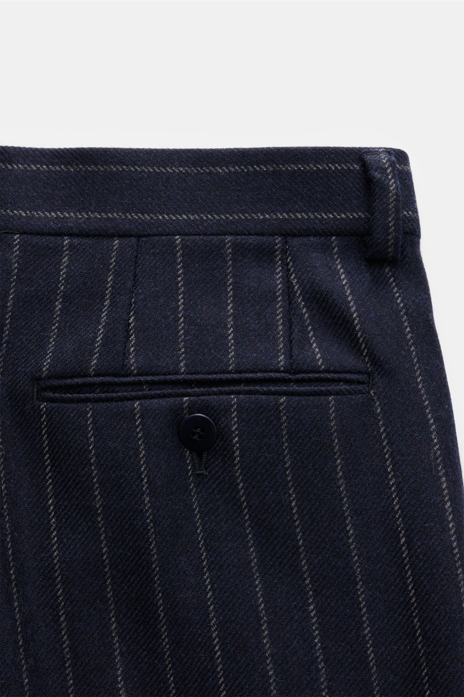 Stile Latino Anzug 'Andrea' navy/grau gestreift, Hose-Detail seitlich, Button-Fly, französische Taschen, Wolle-Viskose-Mix, Slim Fit, Chalk Stripes.