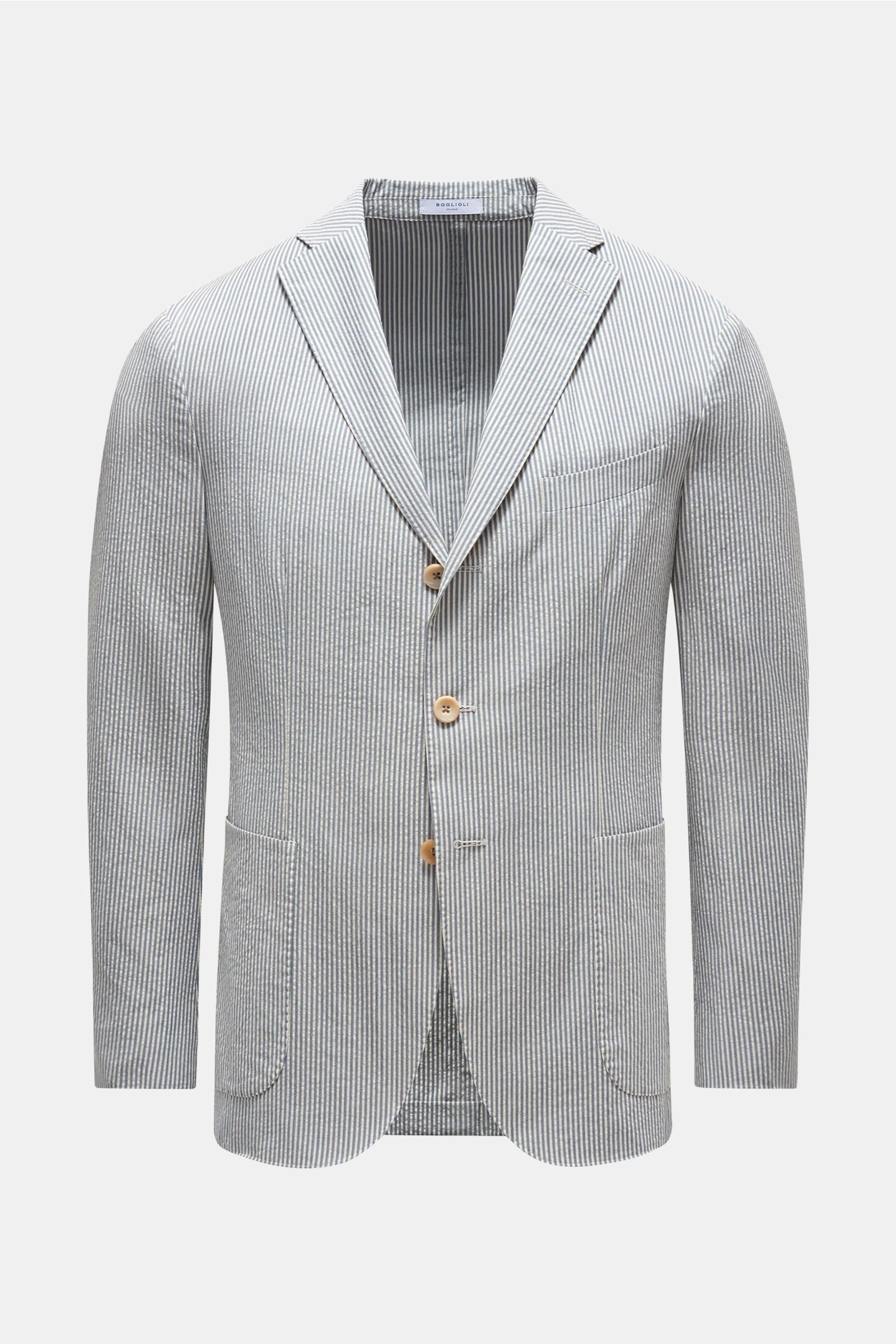 Seersucker smart-casual jacket in grey-blue/off-white striped