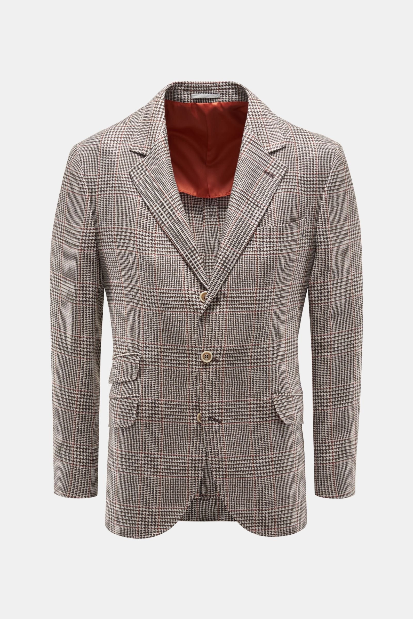 Smart-casual jacket off-white/dark brown checked