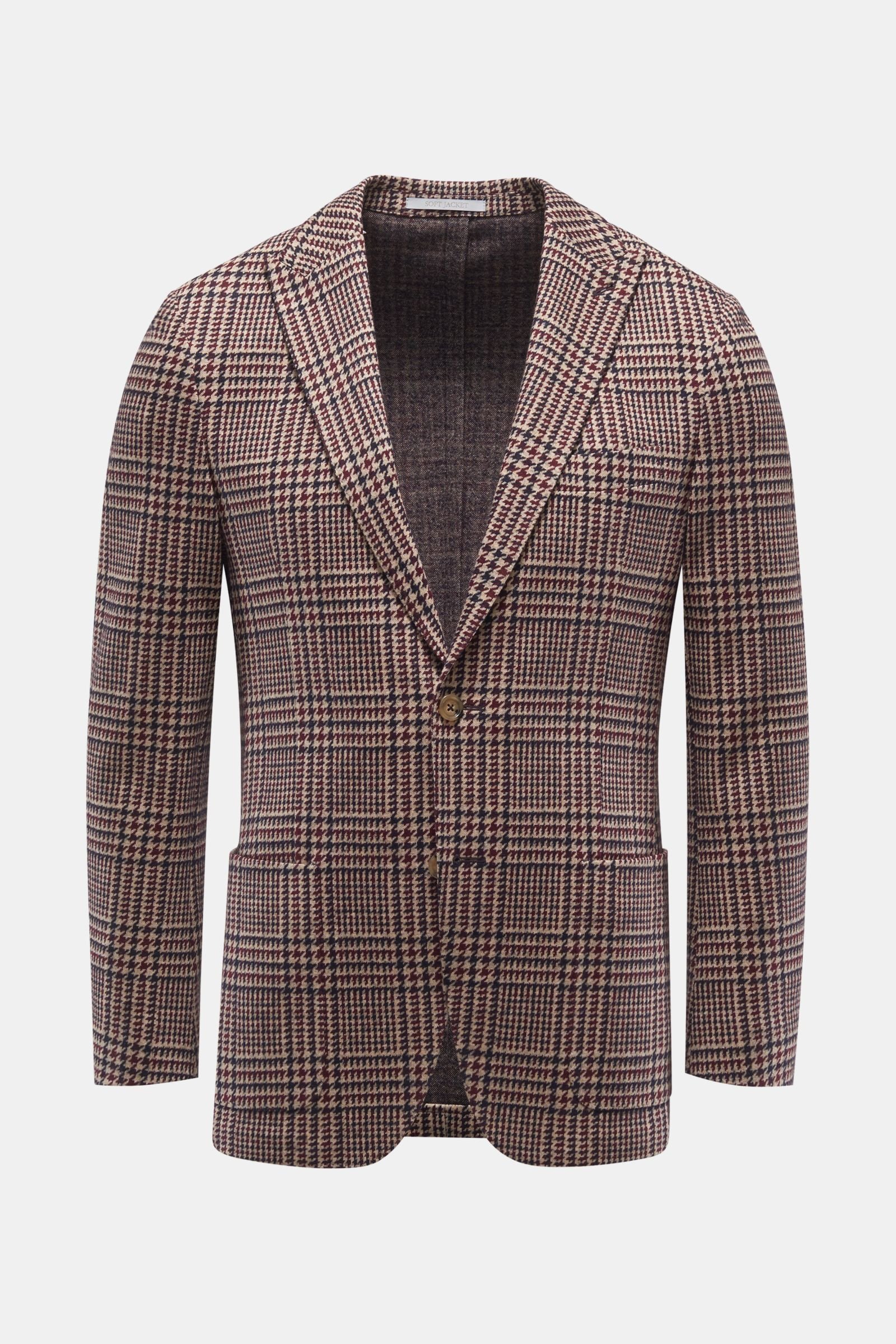 Jersey jacket light brown/burgundy checked