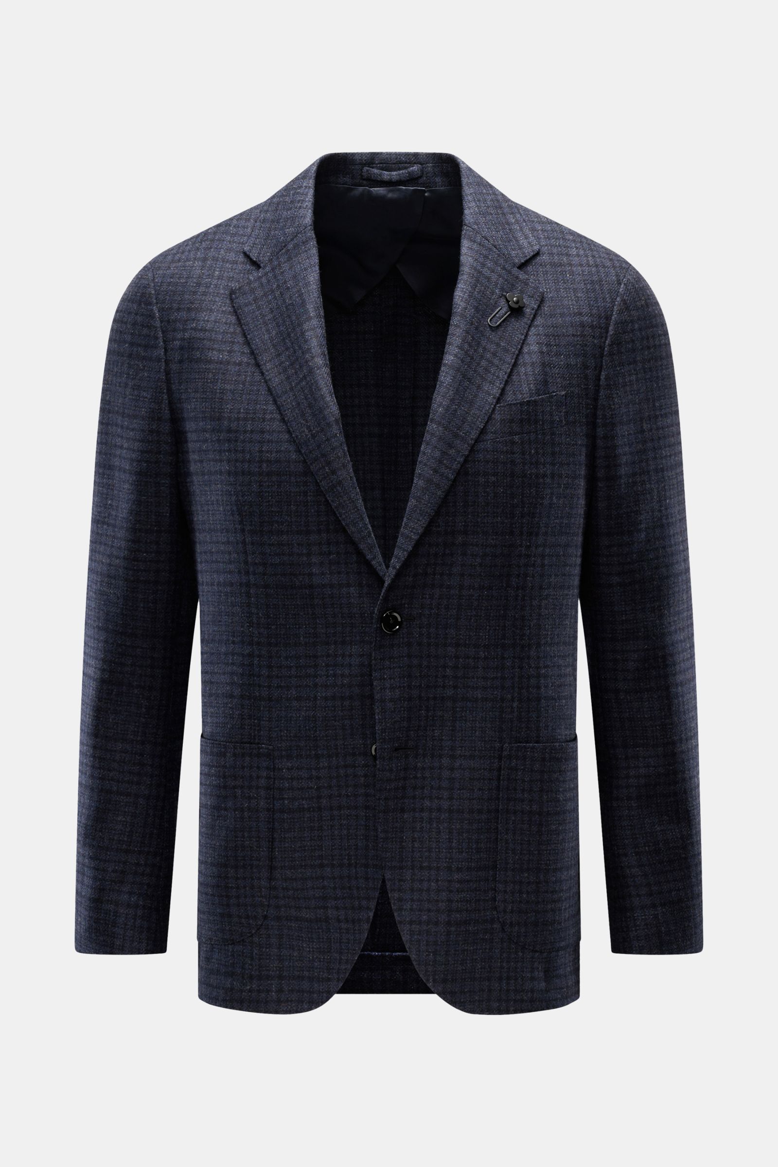 Front view of Lardini Sakko navy in a wool-cashmere blend with slim fit, two-button style, soft texture, and classic pockets.

Description: Ob im Office oder unterwegs – das Unconstructed-Sakko von LARDINI aus einer edlen Wolle-Cashmere-Komposition ste