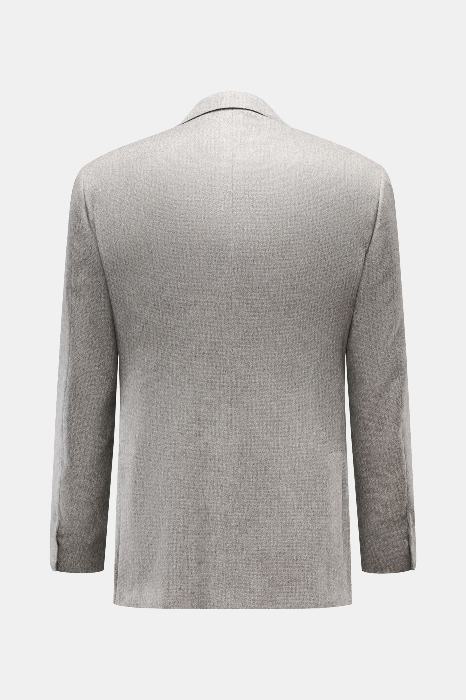 Rear view of Corneliani Smart-casual jacket grey mottled, slim fit, silk and cashmere blend, half-lined with side vents and unfinished cuffs.

Description:  
The familiar standard of elegance from traditional label CORNELIANI: This timeless, half-lined