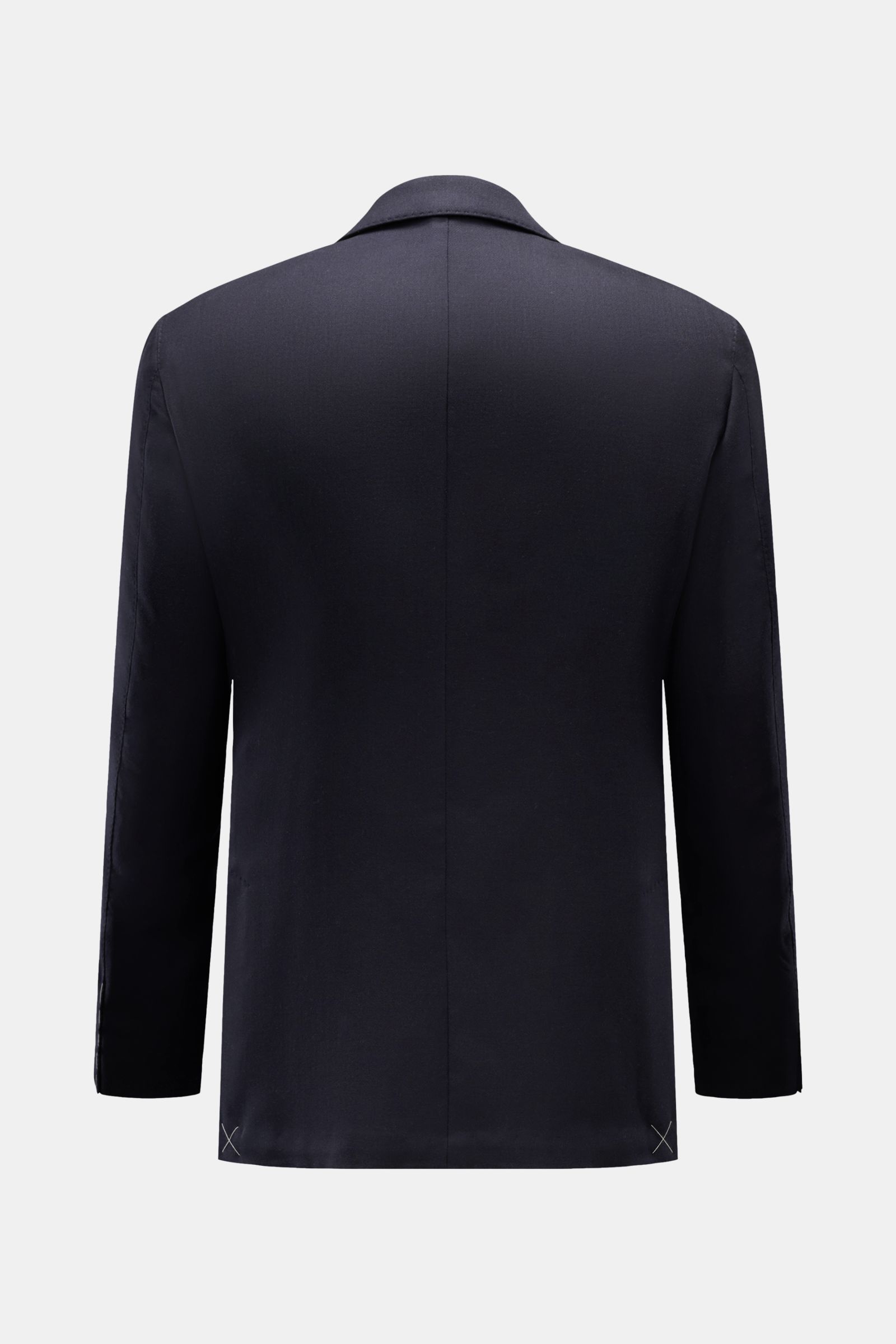 Corneliani Sakko navy Rückansicht, Slim Fit, Mix aus Schurwolle und Seide, weicher Griff, taillierter Zwei-Knopf-Stil, fallendes Revers, klassische Brusttasche, aufgesetzte Hüfttaschen, Ärmelabschlüsse unfertig, rückwärtige Seitenschlitze, Unconstructed D