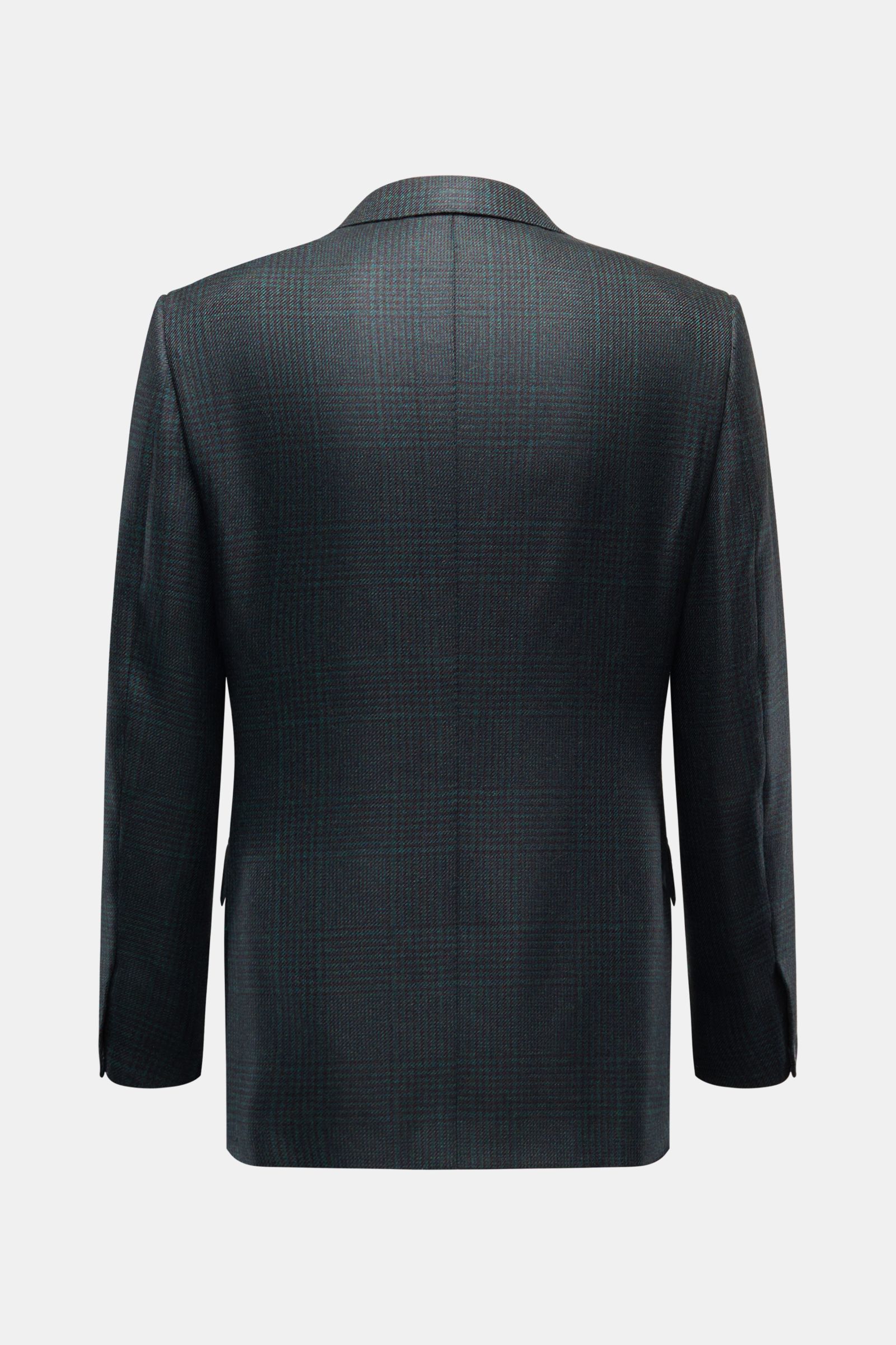 Brioni Cashmere Sakko 'New Plume' dunkelgrün/schwarz kariert, Rückansicht, Slim Fit, Glencheck, tailliert, zwei Seitenschlitze, weicher Griff, geschmeidiges Futter.