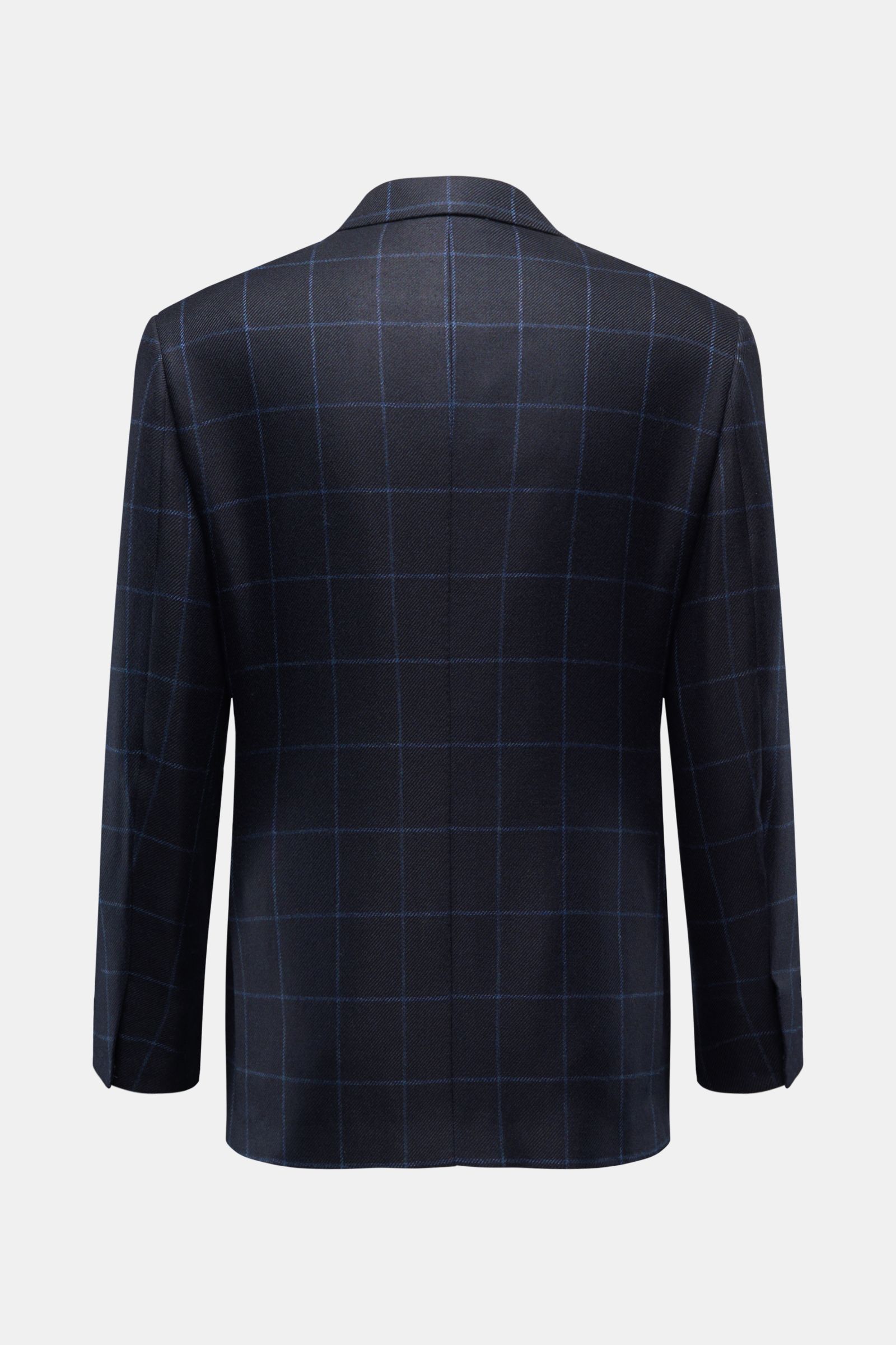 Brioni Cashmere Sakko 'New Plume' dark navy/blau kariert, Rückansicht, großes dezentes Karo, Slim Fit, reiner Cashmere, geschmeidiges Futter.