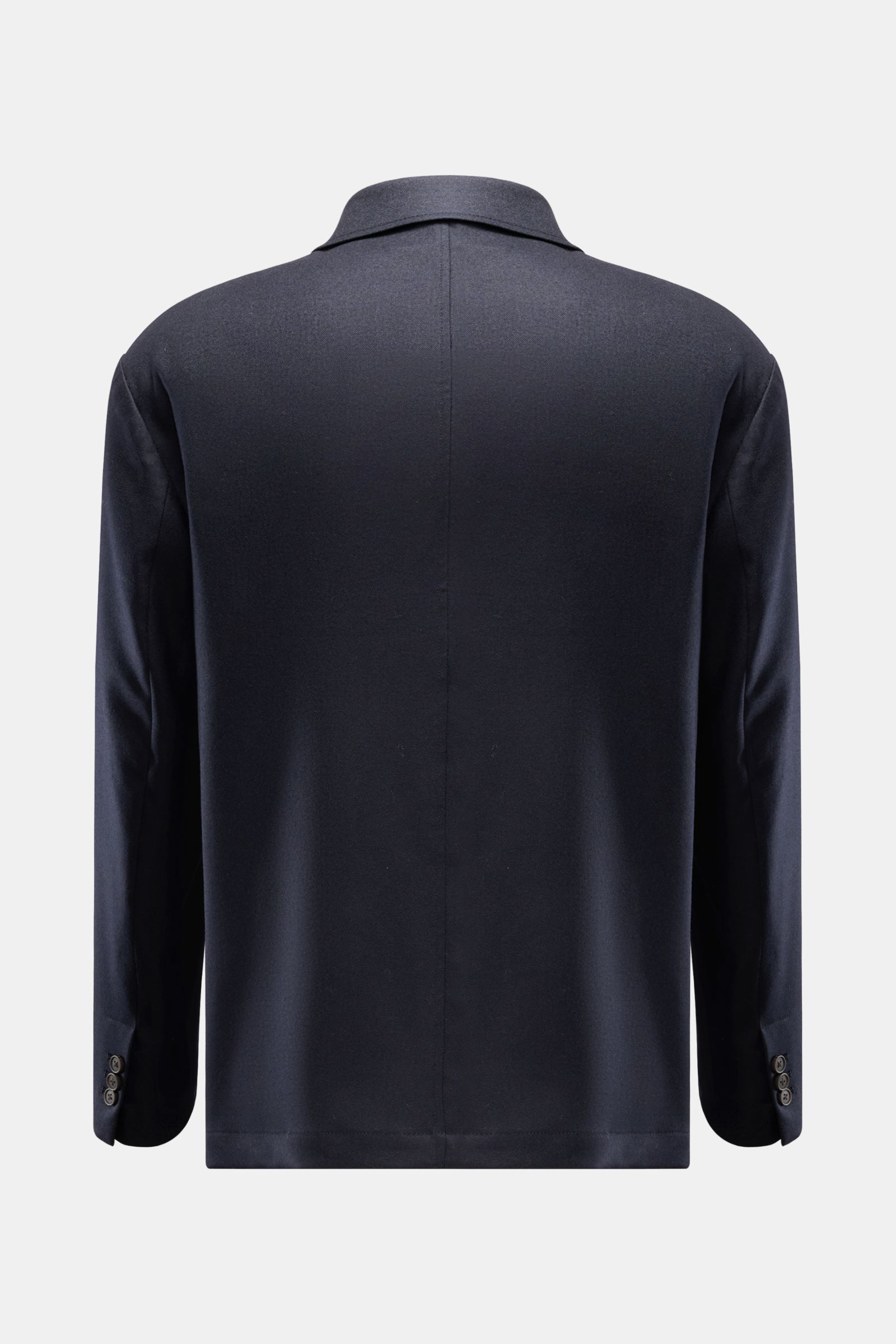 Emporio Armani Blazer dark navy von hinten, Regular Fit, Twill Wolle, vier Knöpfe, Unconstructed Design, Umlegekragen, Ärmelsaum mit Knöpfen.