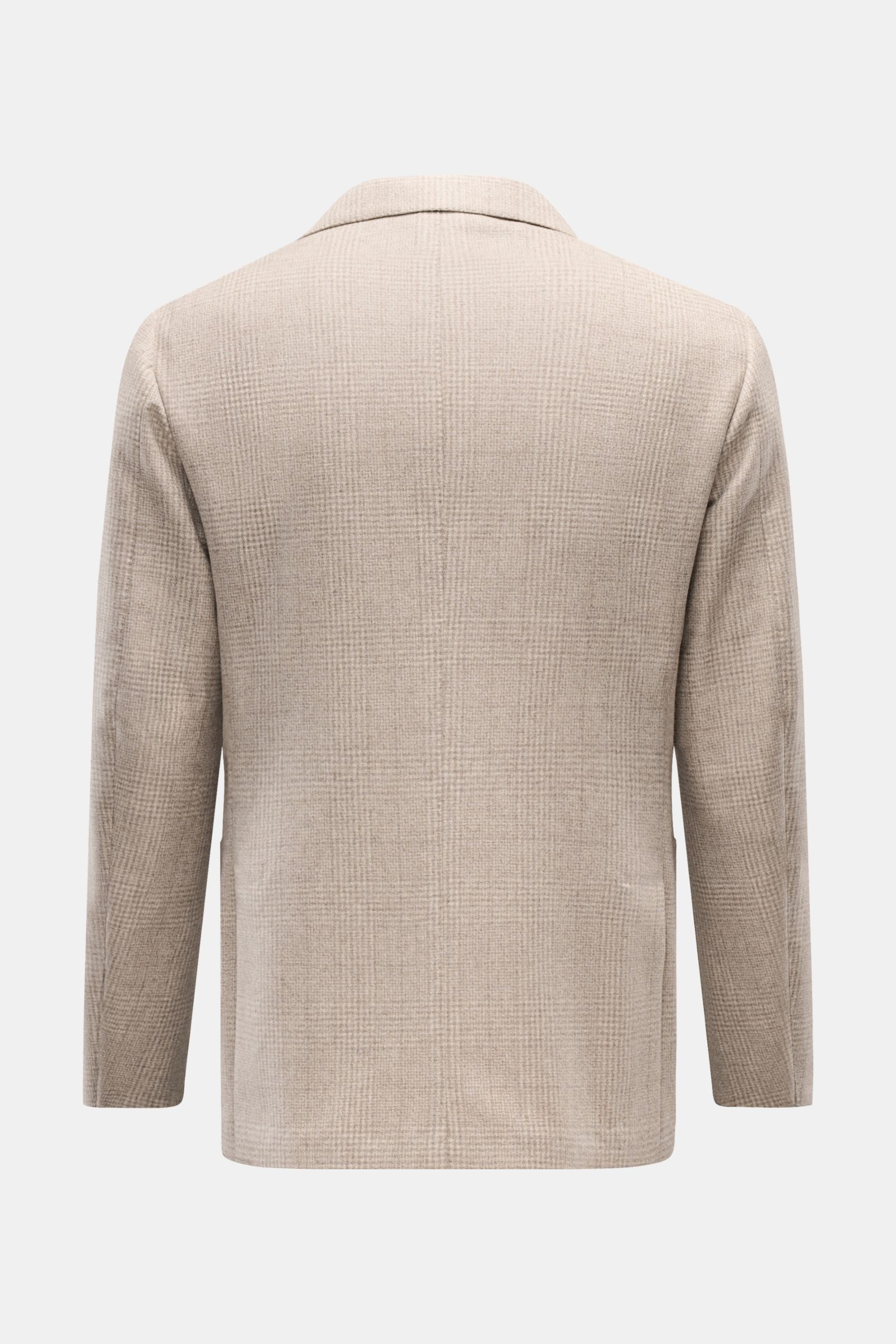Borrelli Sakko 'Procida' beige/hellgrau kariert, Slim Fit, aus reiner Schurwolle mit klassischem Karomuster, Rückansicht mit fallendem Revers.