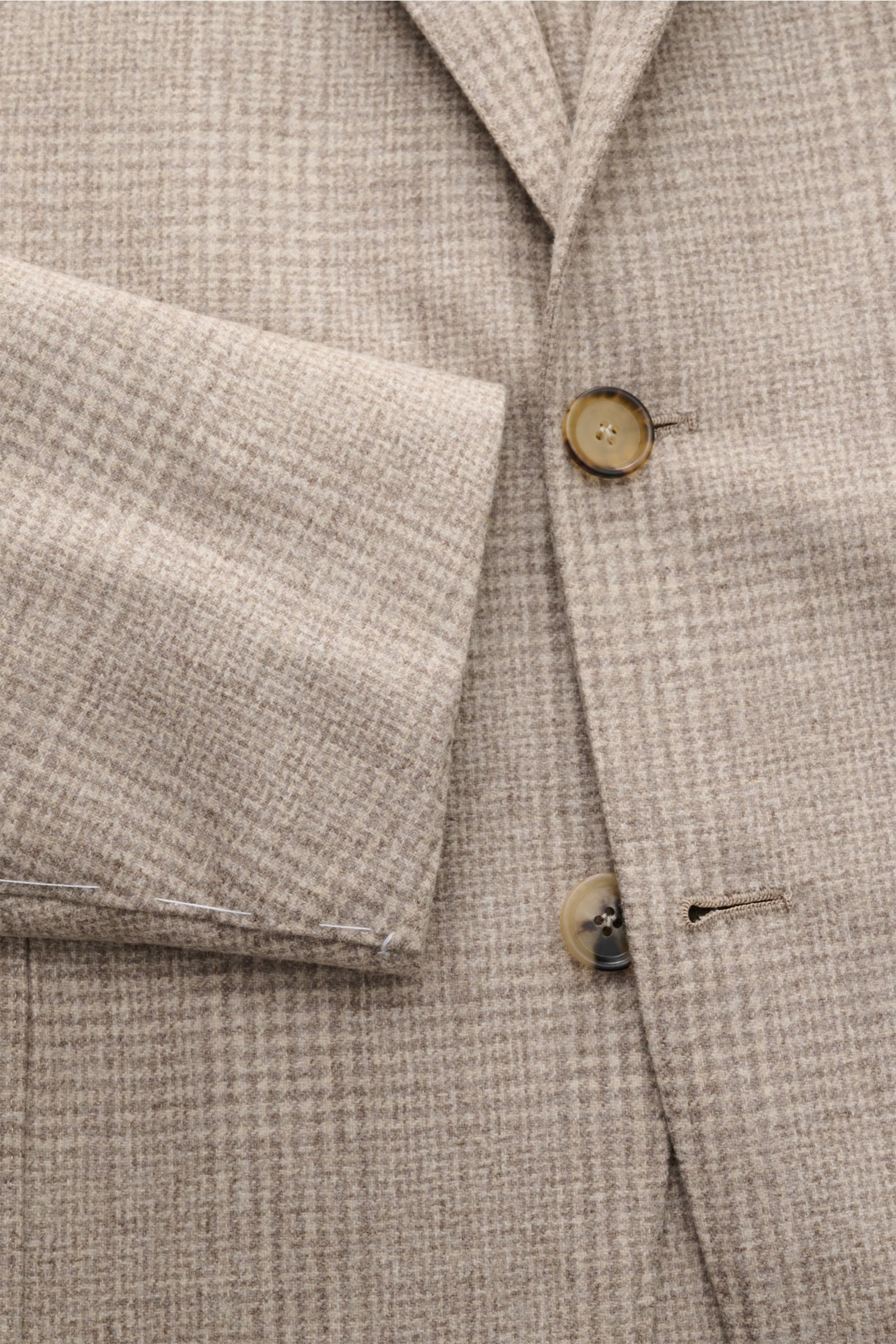 Borrelli Sakko 'Procida' beige/hellgrau kariert in Slim Fit, unkonstruierter Drei-Knopf-Stil mit fallendem Revers, Detailansicht von vorne.