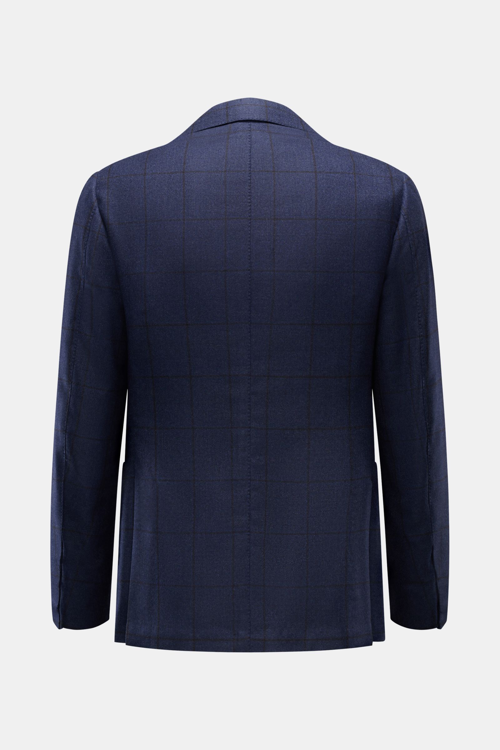 Blick auf Rückseite des Borrelli Sakko 'Procida' navy/schwarz kariert aus reiner Schurwolle, Slim Fit, tailliert, mit Seitenschlitzen.