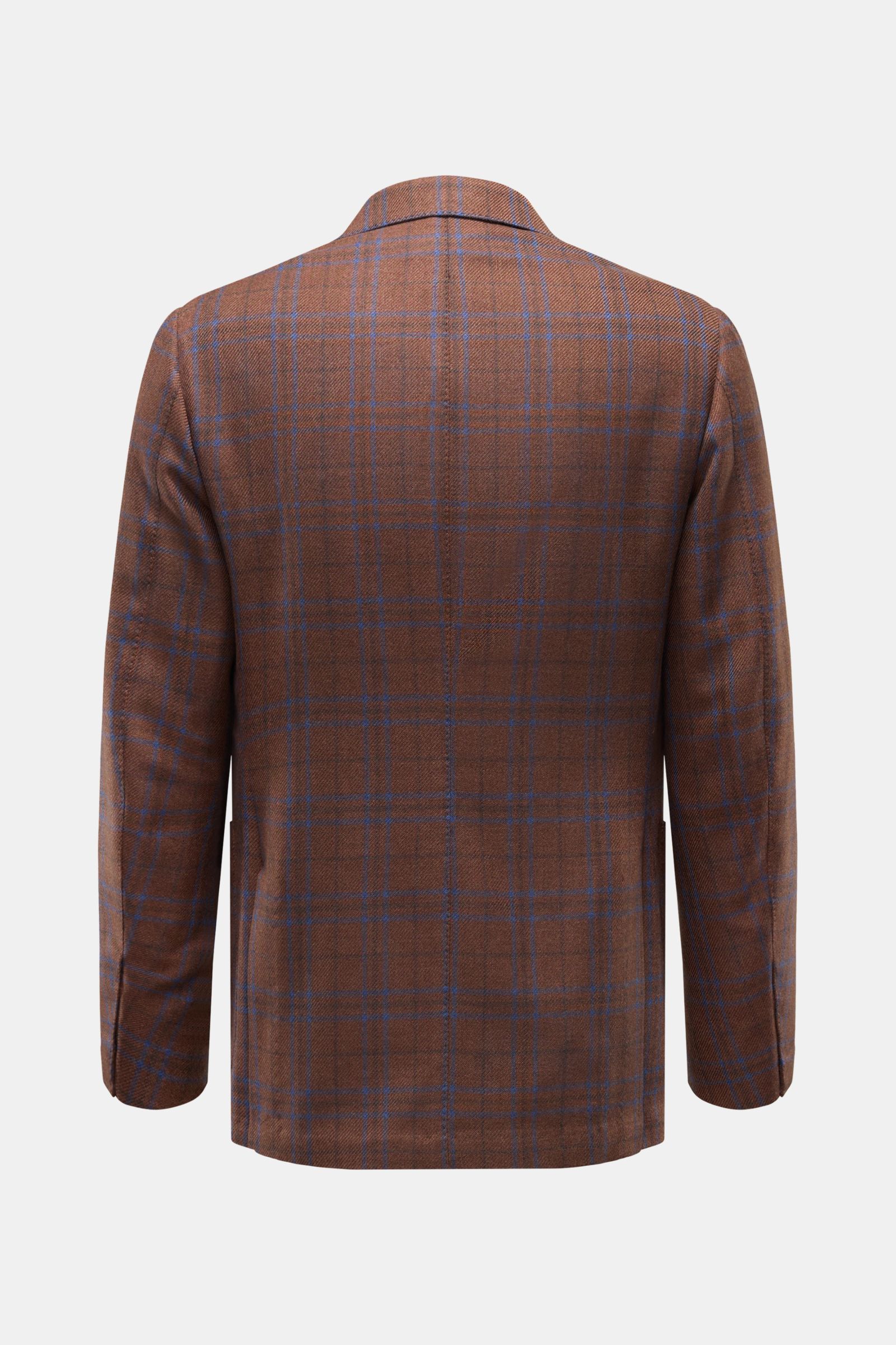 Borrelli Sakko 'Procida' braun/dunkelblau kariert, Rückansicht, Slim Fit, Woll-Cashmere, weicher Griff, grobes Karo, 3-Knopf, fallendes Revers, Hüfttaschen, Seitenschlitze, halb gefüttert.
