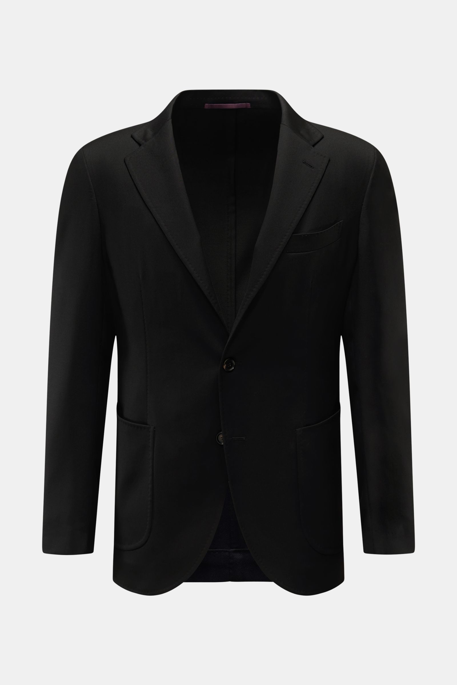 Front view of Sipario Sakko 'Ginza' navy blazer with slim fit, tonal herringbone pattern, wool-viscose blend, three-button style, and patch pockets. 

Eleganz, ganz ohne Schwere: Das Sakko 'Ginza' von SIPARIO interpretiert klassische Form neu – mit ein