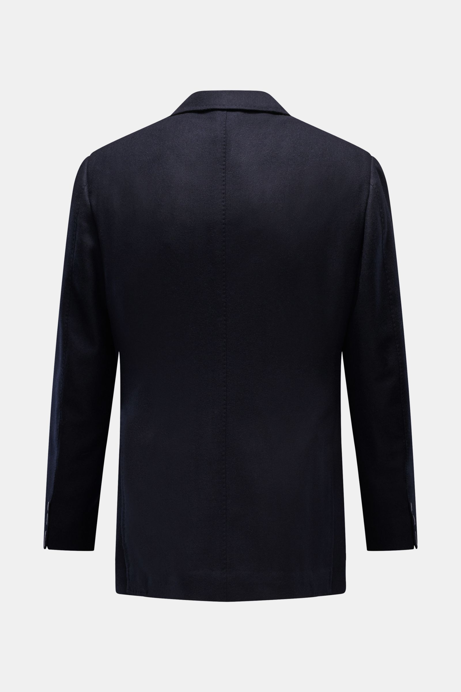 Stile Latino Sakko 'Vincenzo' navy von hinten, Slim Fit, taillierter Drei-Knopf-Stil, Wolle mit Cashmere, weicher Griff, tonaler Fischgrat, halb gefüttert, Seitenschlitze.