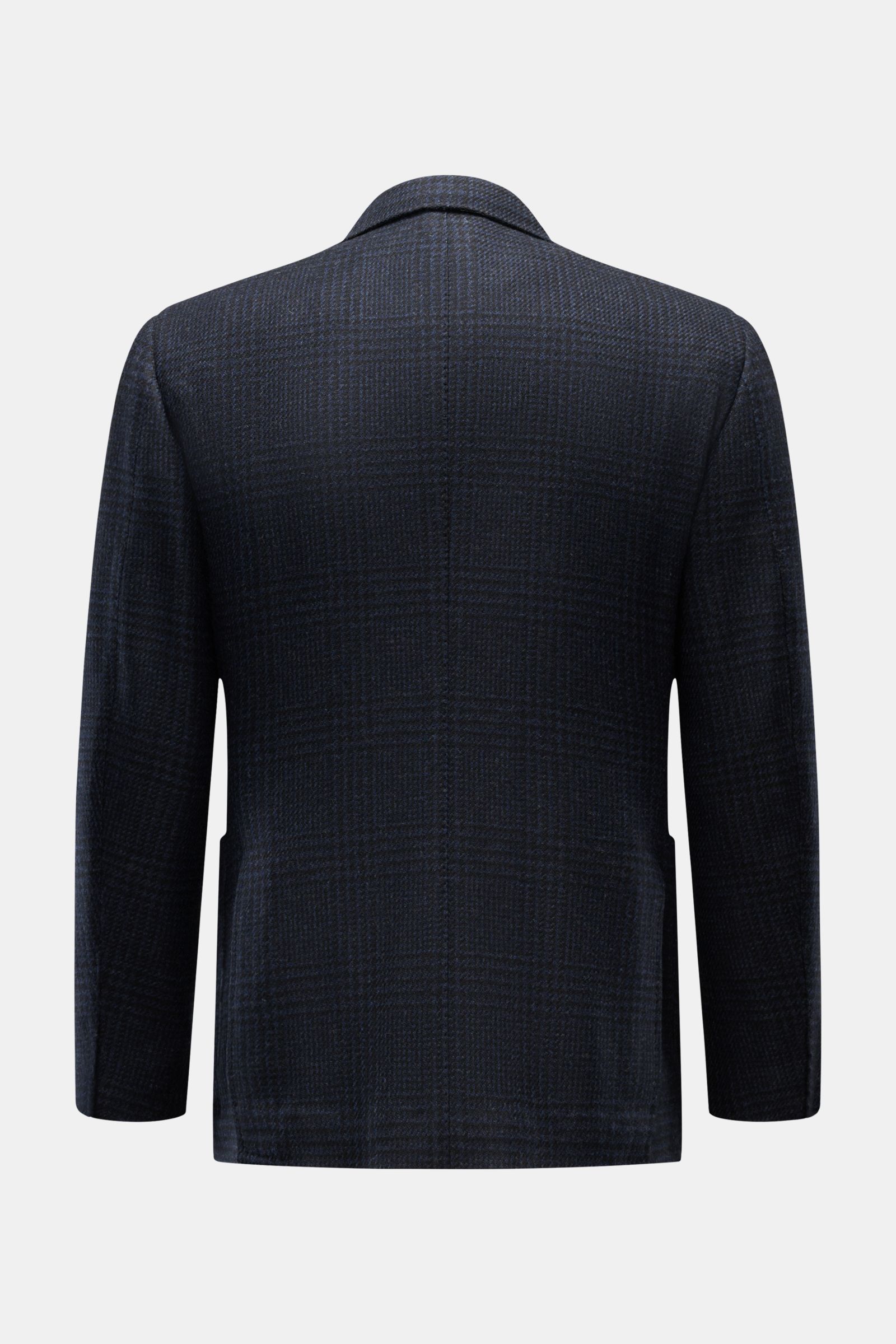 Rear view of Stile Latino Sakko 'Vincenzo' navy/schwarz kariert blazer in pure wool with classic Glencheck pattern, slim fit, and half lining.

Description: Neapolitanische Schneiderkunst in Perfektion: Der Blazer 'Vincenzo' des italienischen Labels ST
