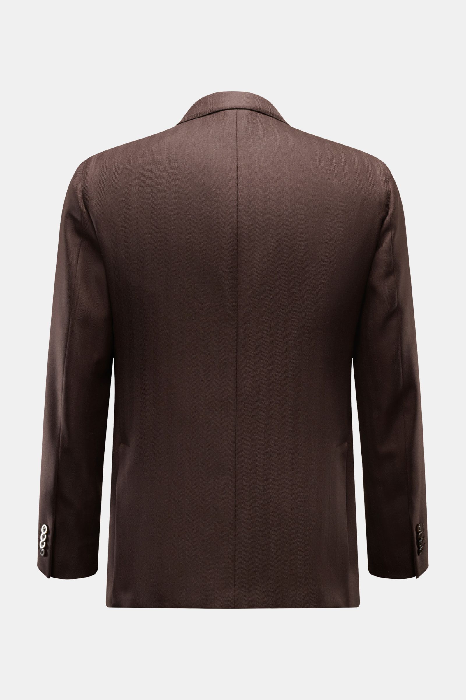 Back view of the Boglioli Sakko 'K. Jacket' dunkelbraun in reine Schurwolle with tonal herringbone, Slim Fit, two rear side vents, and unconstructed design.