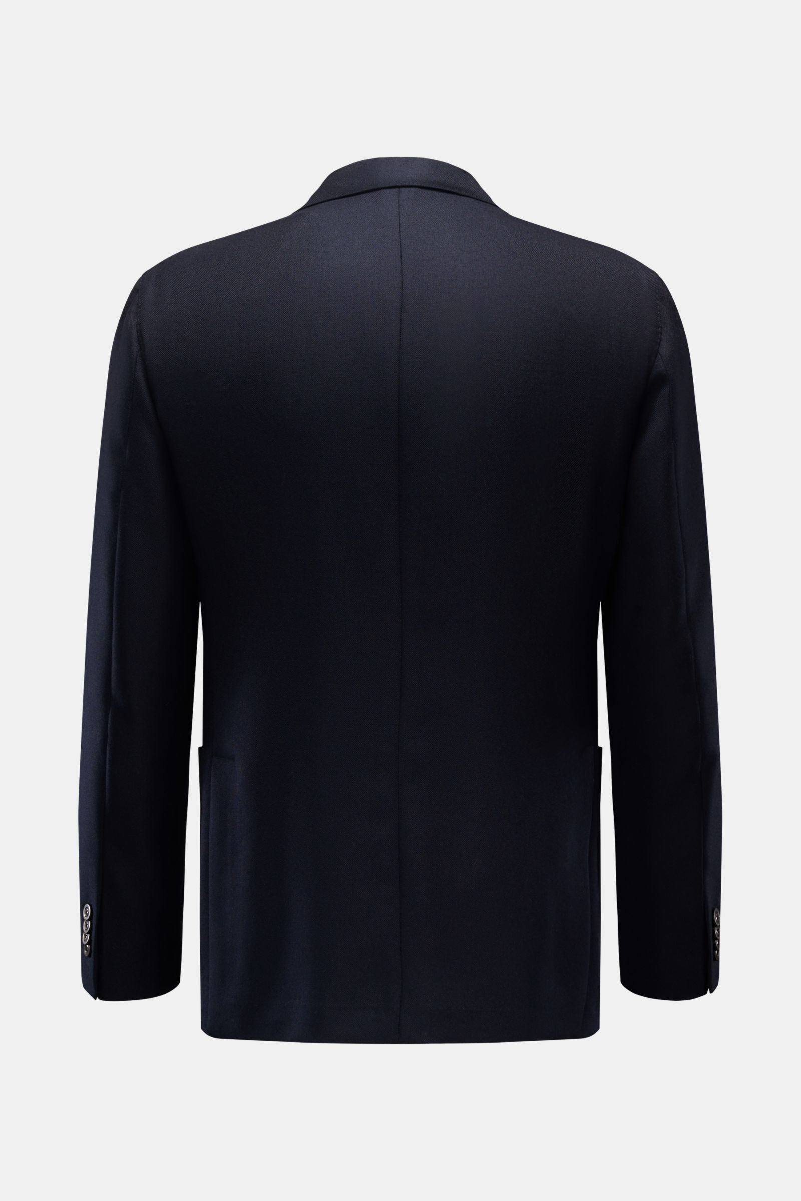 Rear view of the Boglioli Smart-casual jacket 'K. Jacket' navy, showcasing its unconstructed design and side vents.

Description:  
Perfect for your next business trip: The textured linen plain weave gives the straightforward, unconstructed smart-casual j
