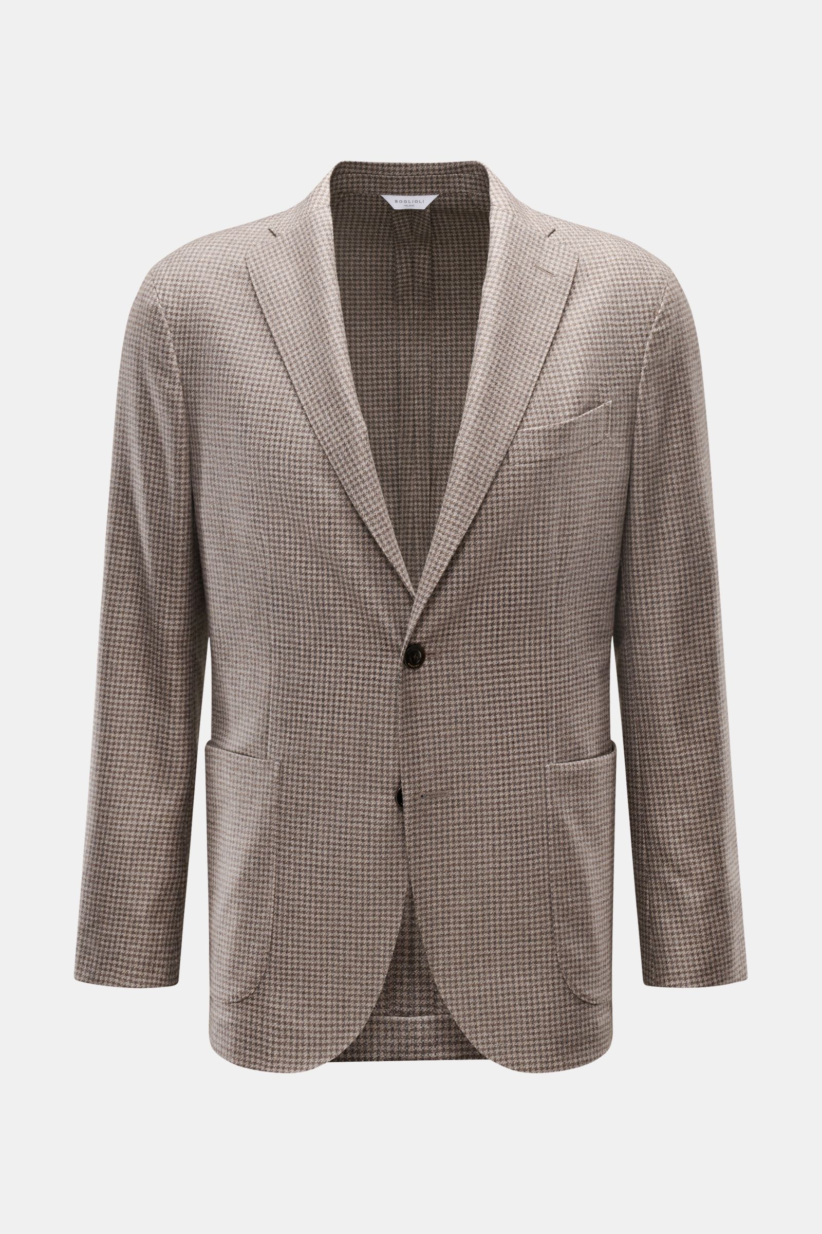 Boglioli Sakko 'K. Jacket' graubraun/dunkelgrau kariert, Slim Fit, Unconstructed Design, fallendes Revers, zwei Knöpfe, Taschen, frontal fotografiert.