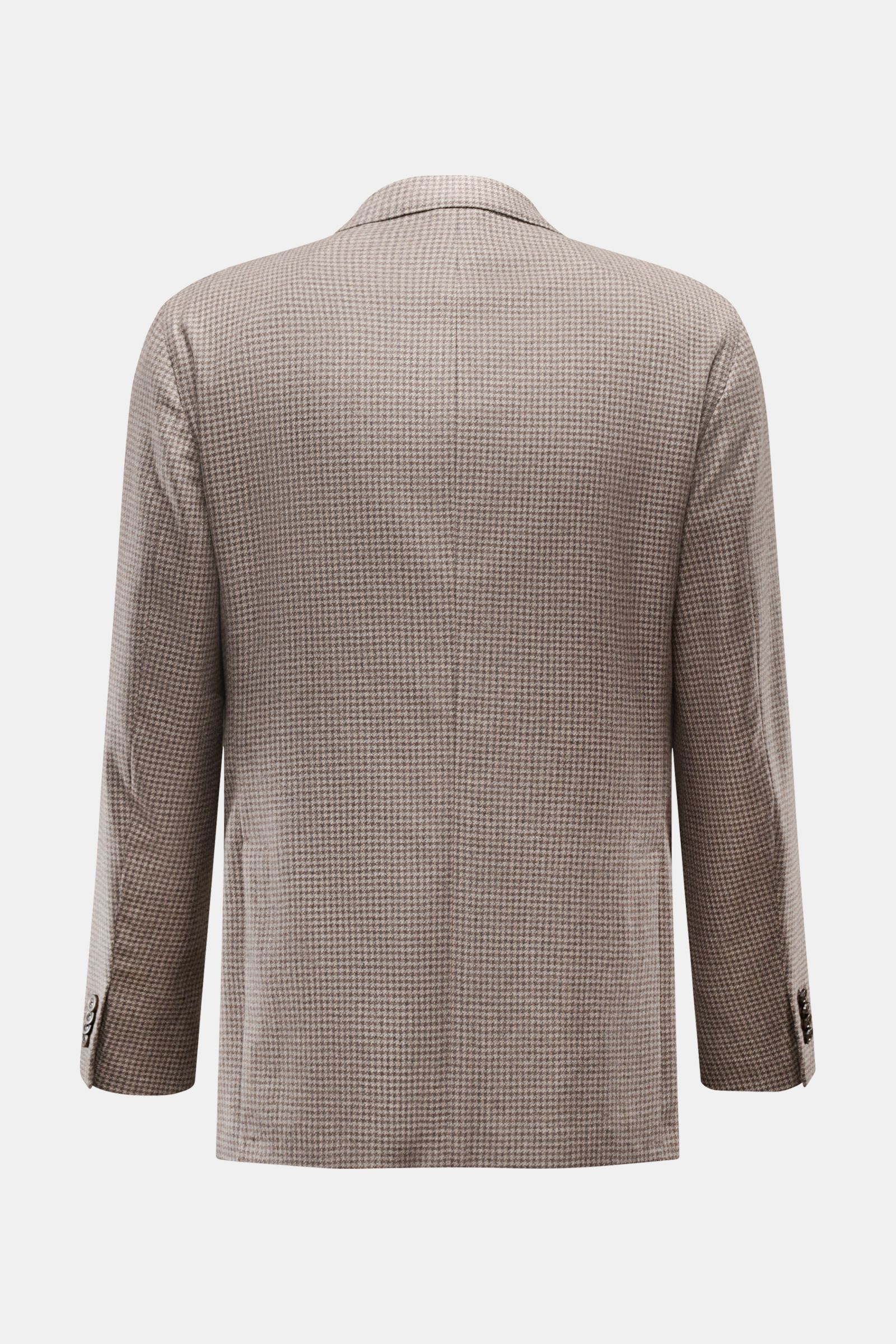 Boglioli Sakko 'K. Jacket' graubraun/dunkelgrau kariert, Slim Fit, Unconstructed-Design, Rückansicht mit fallendem Revers und Seitenschlitzen.