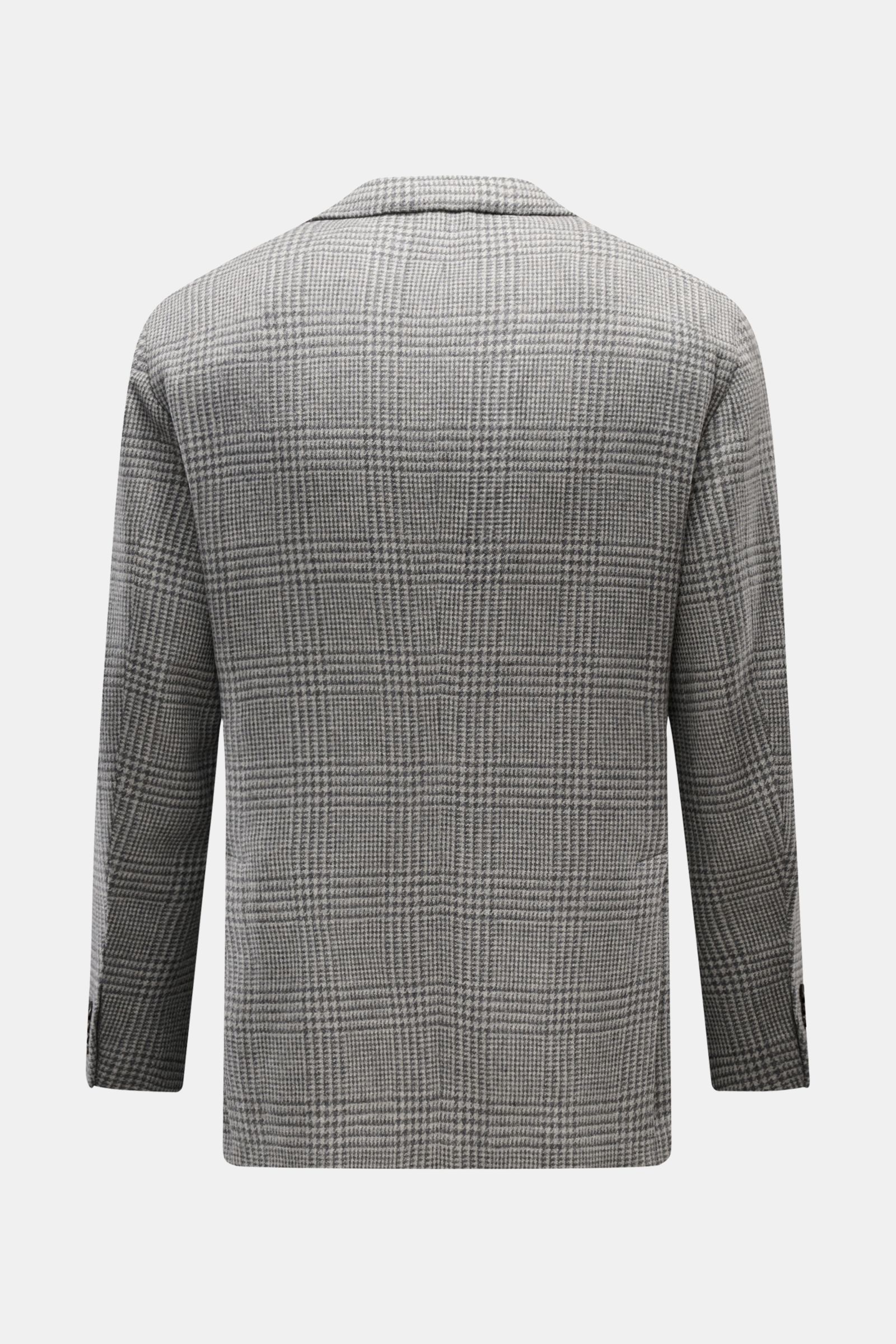 Boglioli Sakko 'K. Jacket' hellgrau/dunkelgrau kariert, Rückansicht, Slim Fit, Wolle mit Cashmere, weicher Griff, Glencheck, fallendes Revers, tailliert, Kissing Buttons, halb gefüttert, Seitenschlitze, Innentaschen.
