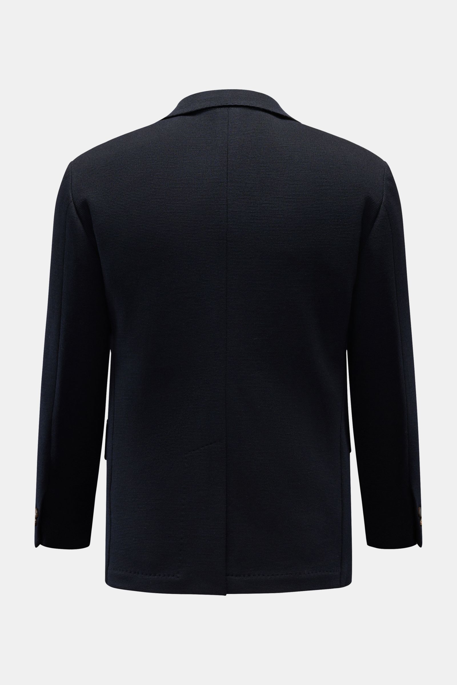 Doppiaa Strickblazer 'Aanfiro' navy Rückansicht, tailliert, Slim Fit, elastischer Woll-Microfaser-Strick, zwei Innentaschen, Rückenmittelschlitz.