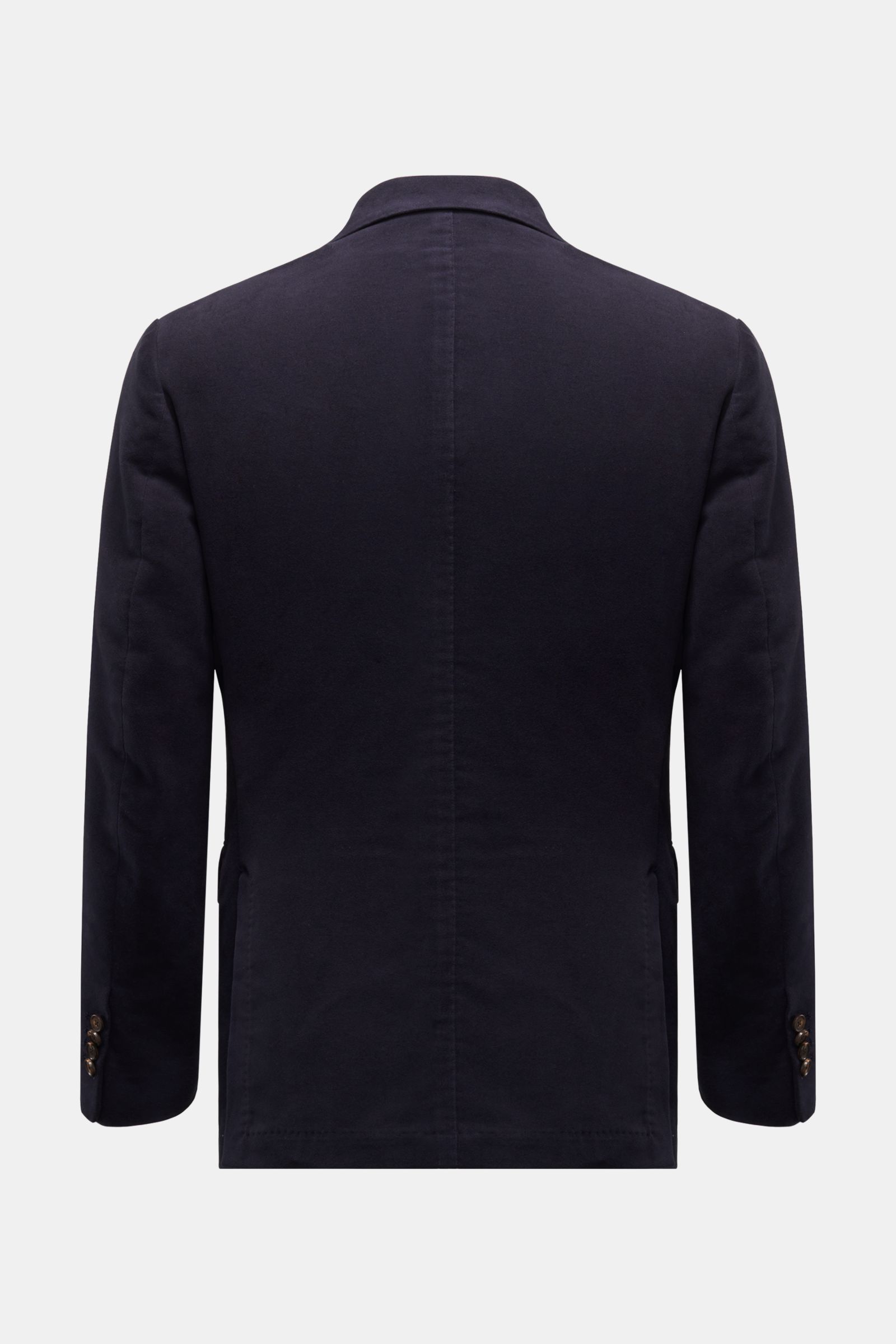 Doppiaa Sakko 'Aaradeo' navy, Rückansicht, Slim Fit, Baumwoll-Fleece, zweireihig, Spitzrevers, Hüfttaschen mit Patte, Kissing Buttons.