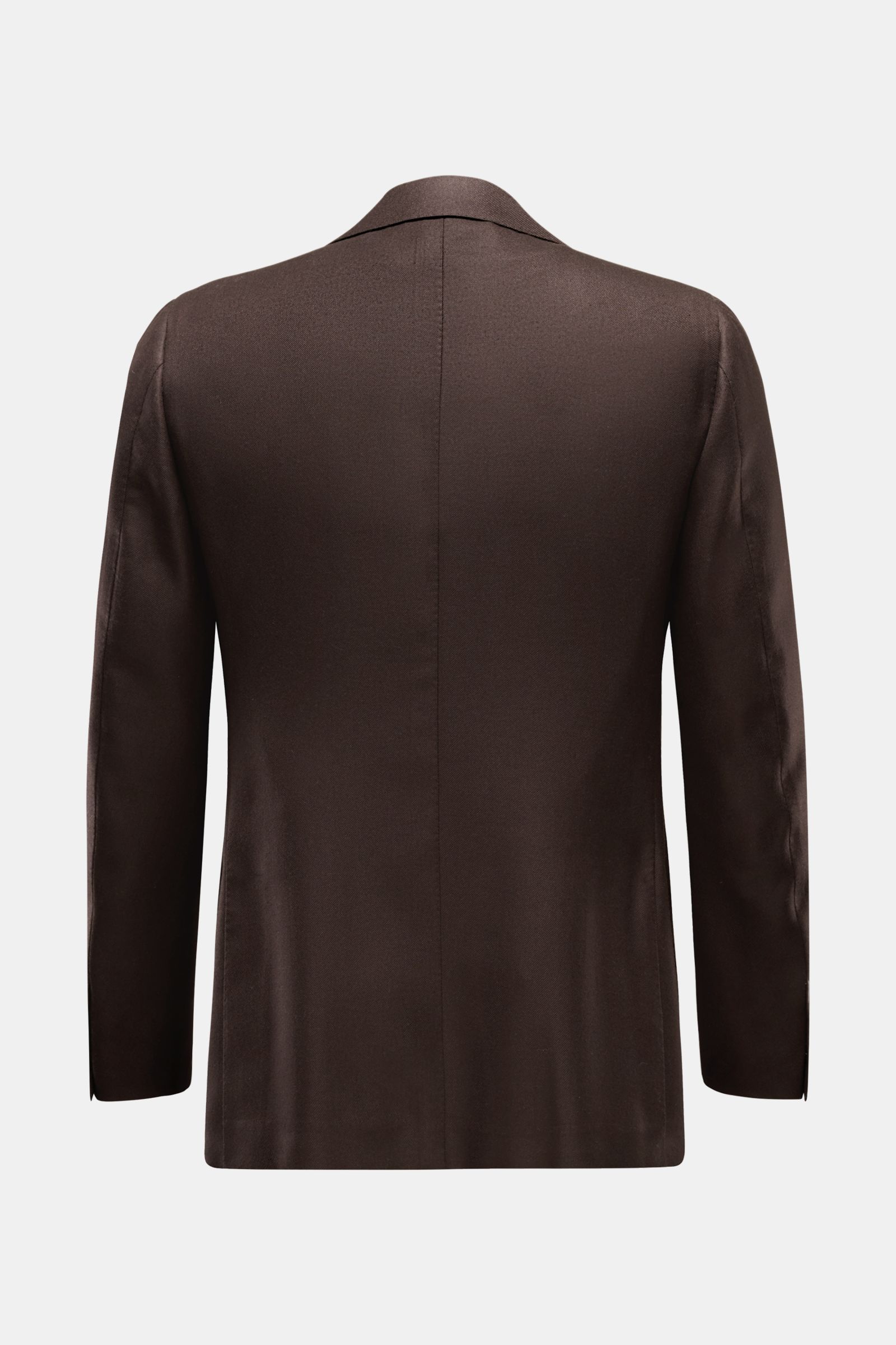 Cesare Attolini Cashmere Sakko dunkelbraun, Rückenansicht, Slim Fit, reiner Cashmere, tailliert, Drei-Knopf-Stil, halb gefüttert, Seitenschlitze.