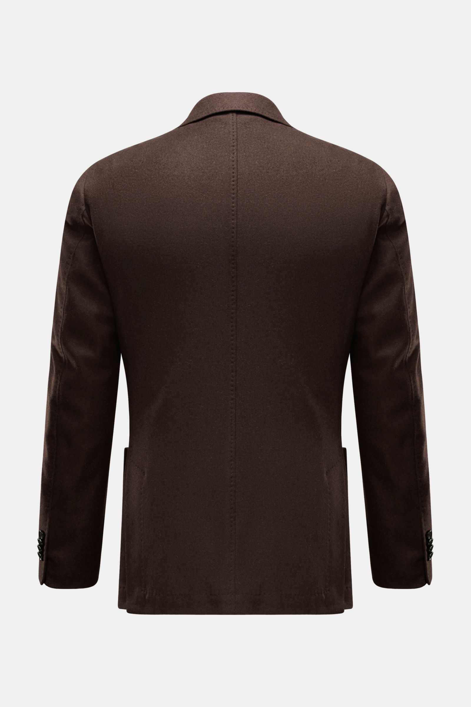 Back view of Windsor Cashmere jacket 'Giro' dark brown, slim fit with step lapel, two-button style, patch hip pockets, side vents, and soft cashmere knit.

Stylish business essential: This cashmere smart-casual jacket by WINDSOR is a versatile piece fo