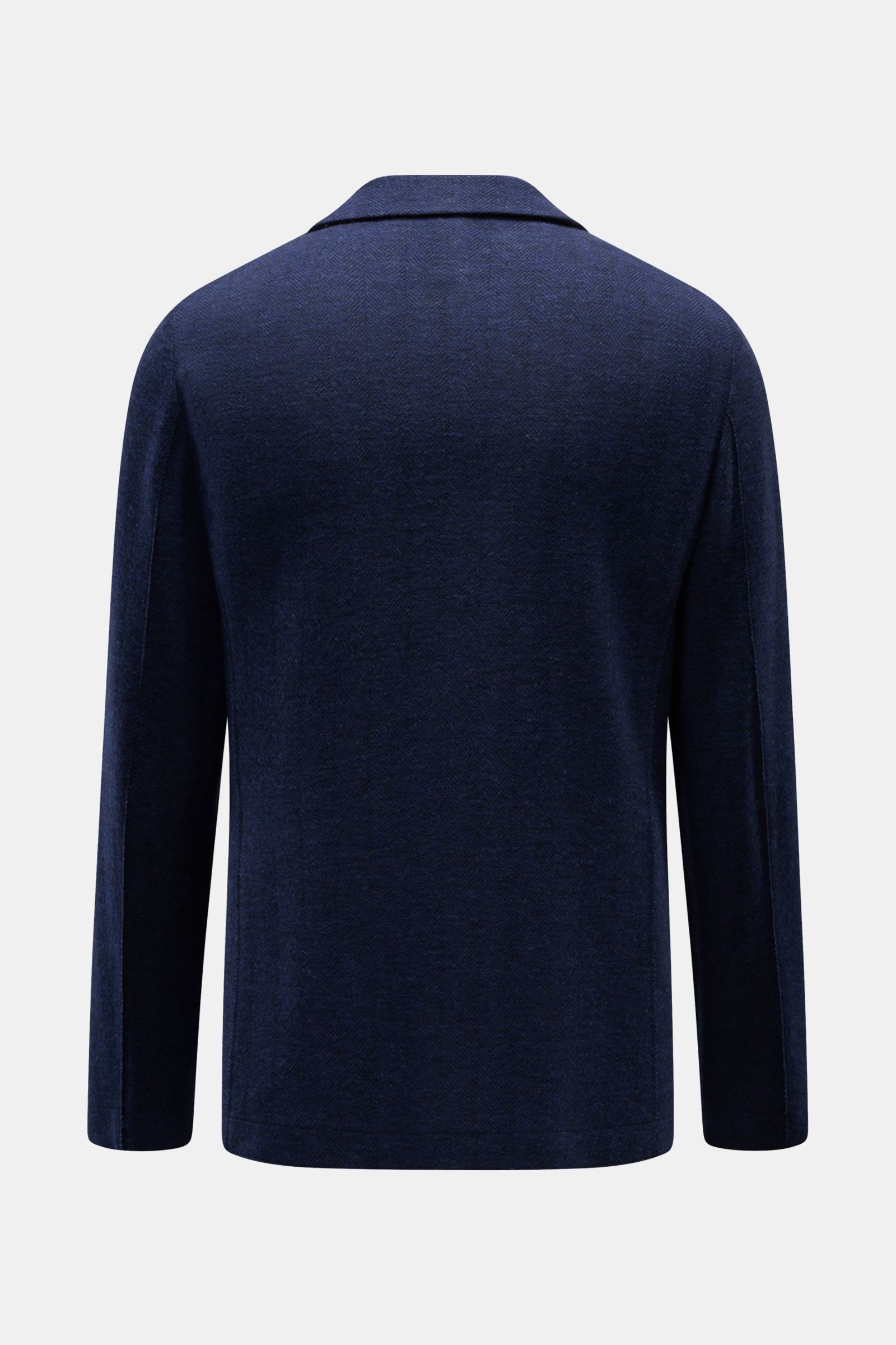 Harris Wharf London Sakko dunkelblau gemustert, Rückansicht, Fischgratmuster, Slim Fit, Unconstructed-Design, Schurwoll-Mix mit Stretch, zwei Innentaschen, fallendes Revers.