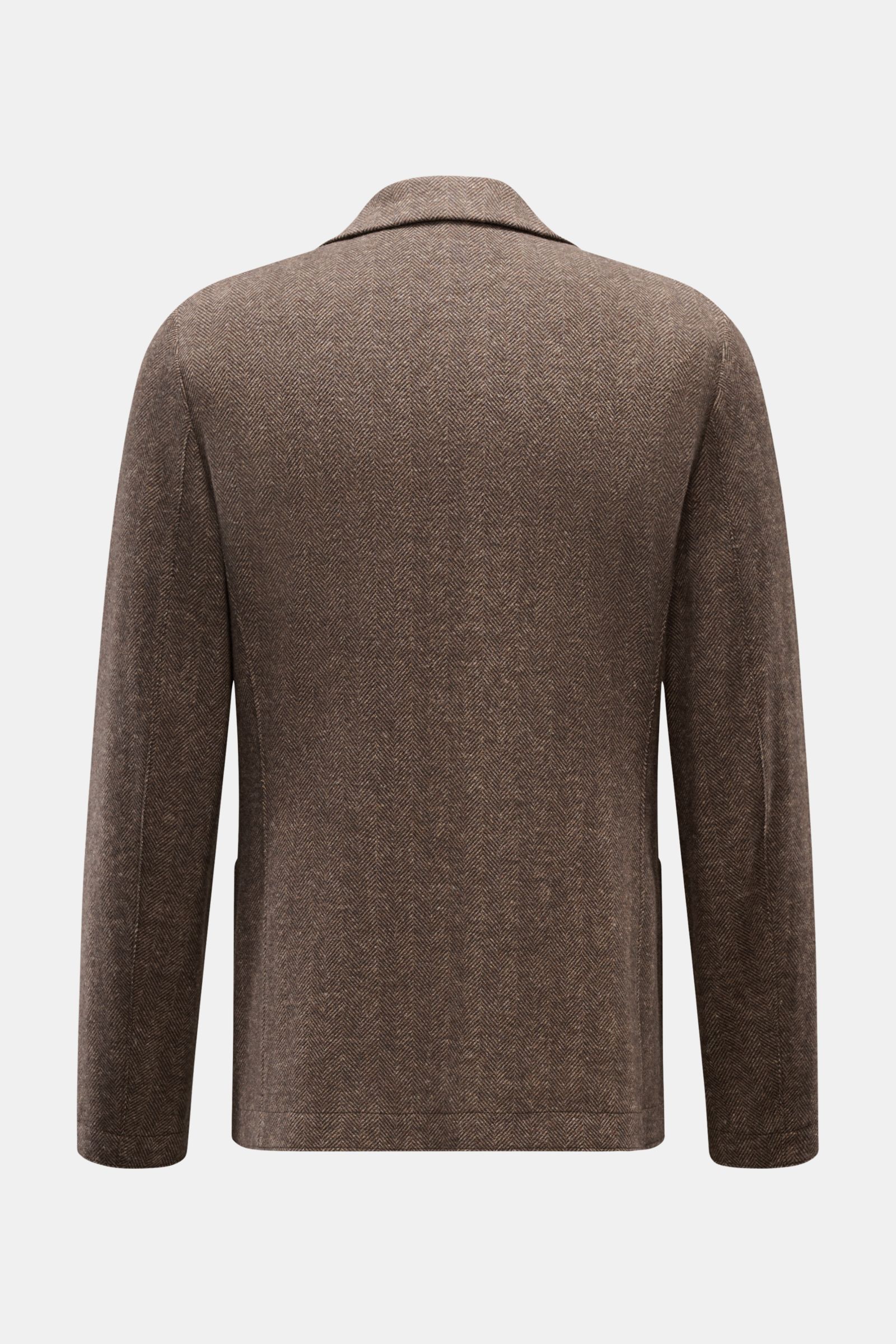 Harris Wharf London Sakko braun gemustert, Rückansicht, Fischgratmuster, Slim Fit, leichter Stretch, weicher Griff, Unconstructed-Design.