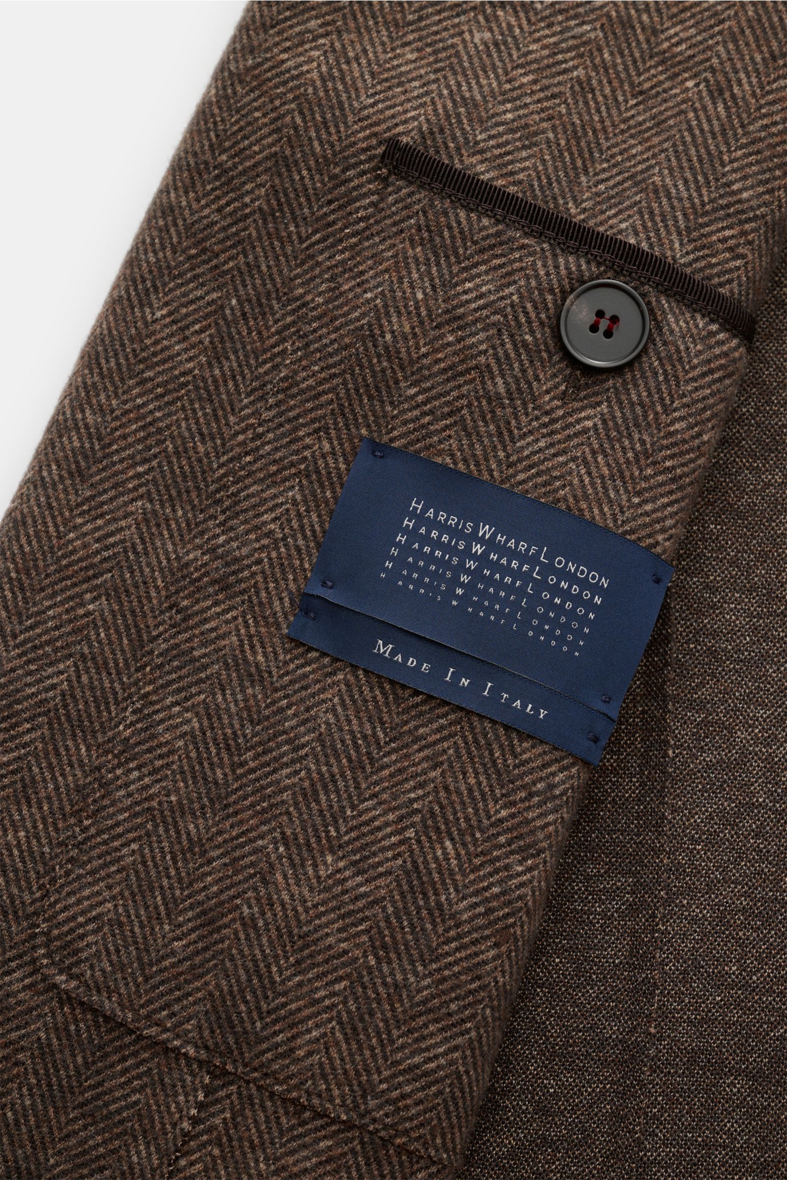 Harris Wharf London Sakko braun gemustert mit Fischgrat, Innenaufnahme der Brusttasche, Knopf, weicher Stretch-Mix, Slim Fit.