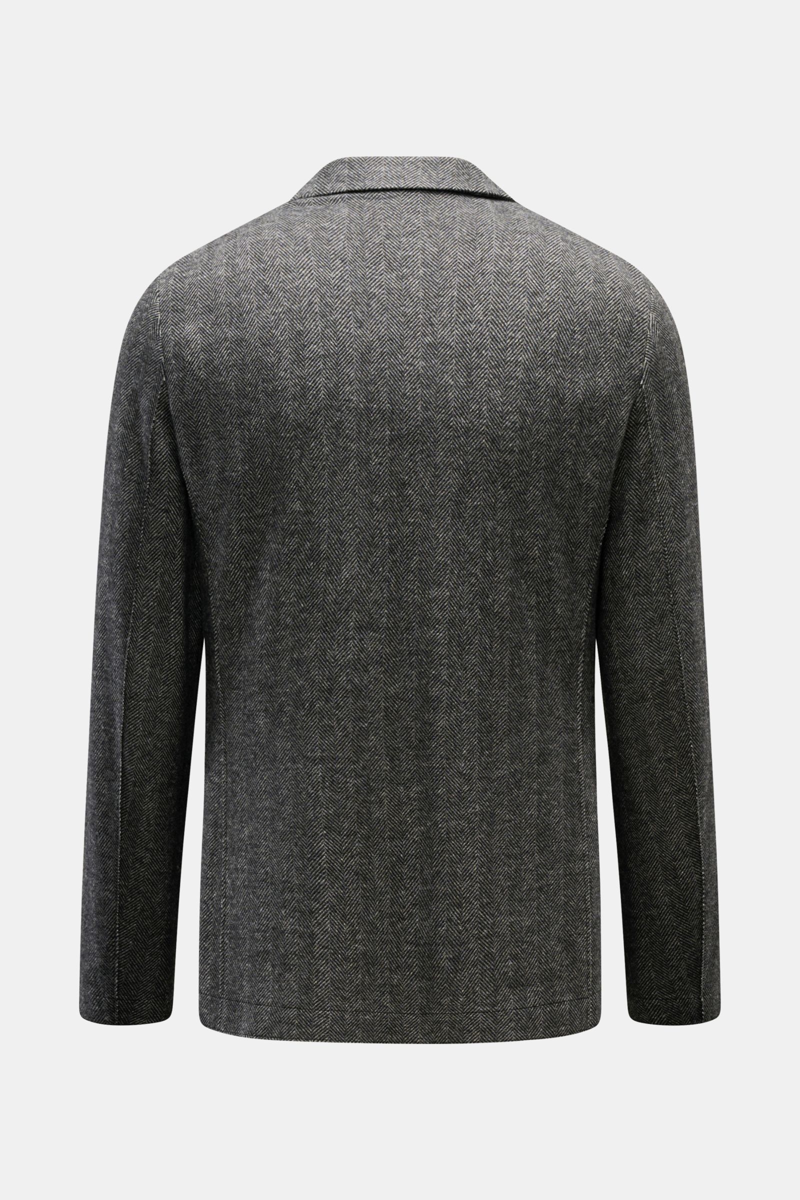 Harris Wharf London Sakko dunkelgrau gemustert, Rückansicht, Slim Fit, Fischgrat, leichter Stretch, zwei Innentaschen, fallendes Revers.