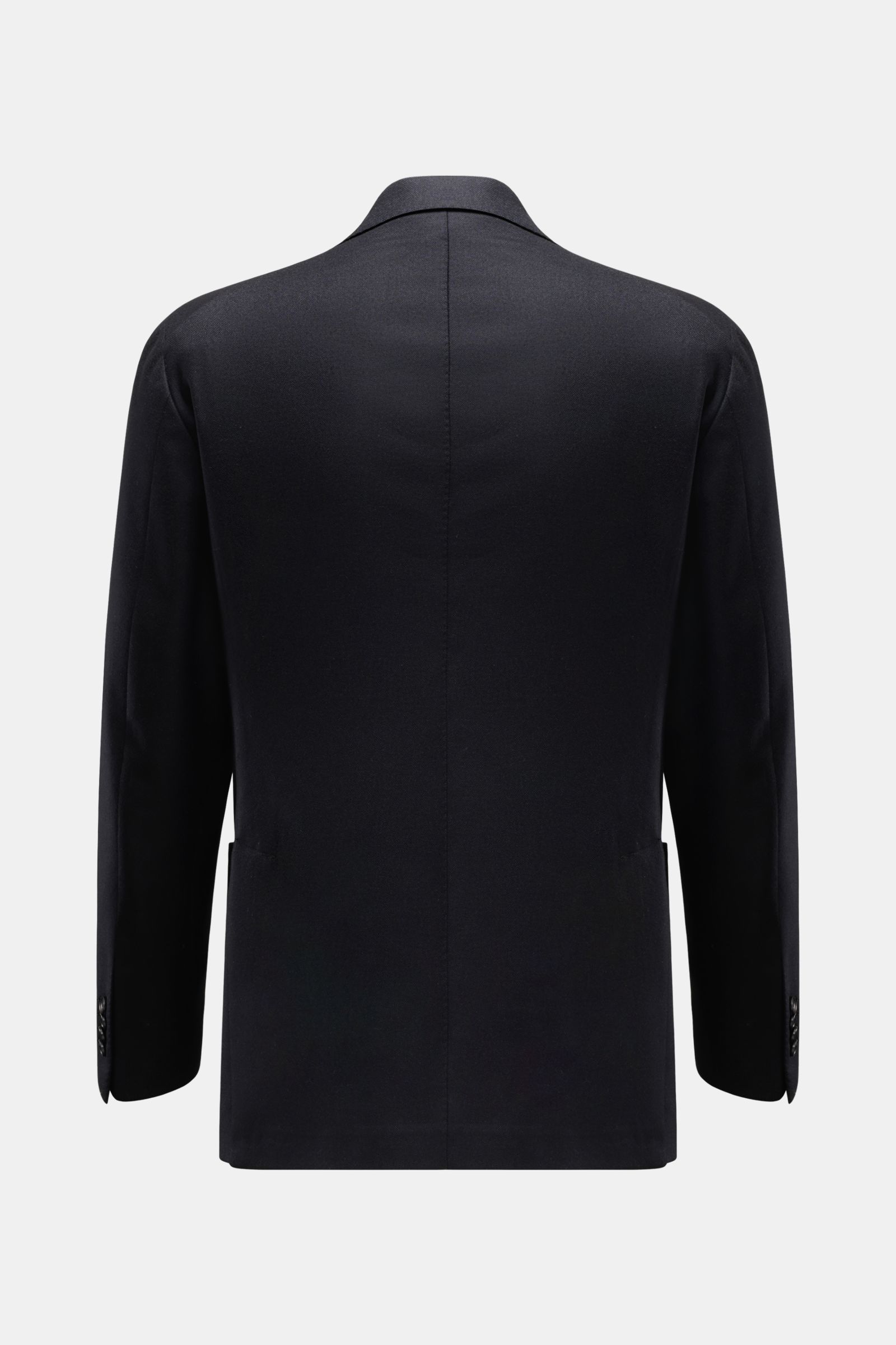 Back view of the Tagliatore Sakko 'Monte Carlo' dark navy in unconstructed wool-cashmere twill with slim fit, two-button style, and side vents.