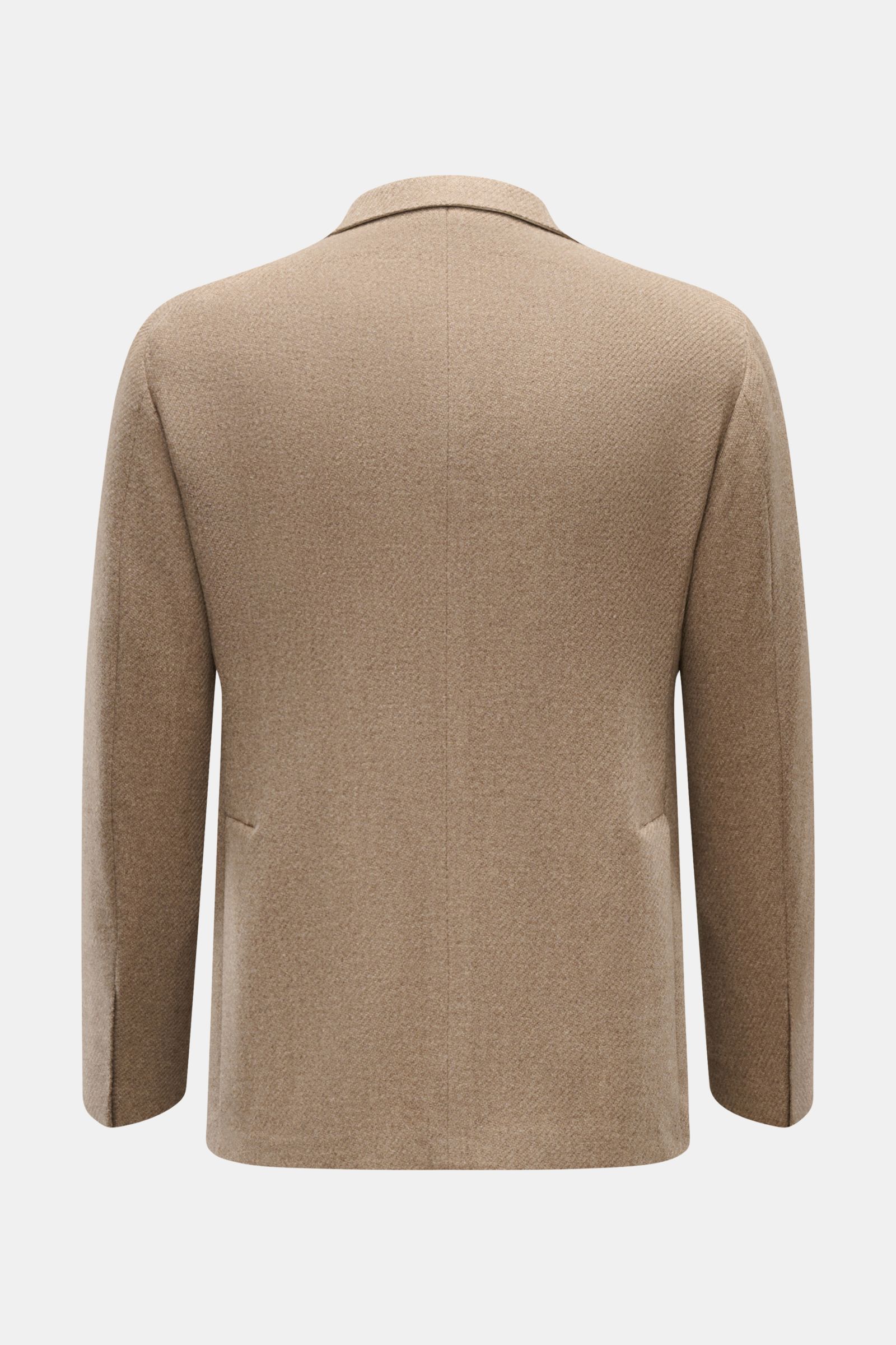 Rückansicht des beigen Tagliatore Sakkos 'Monte Carlo' aus Woll-Mix, Slim Fit, Unconstructed-Design mit Seitenschlitzen und weichem Griff.