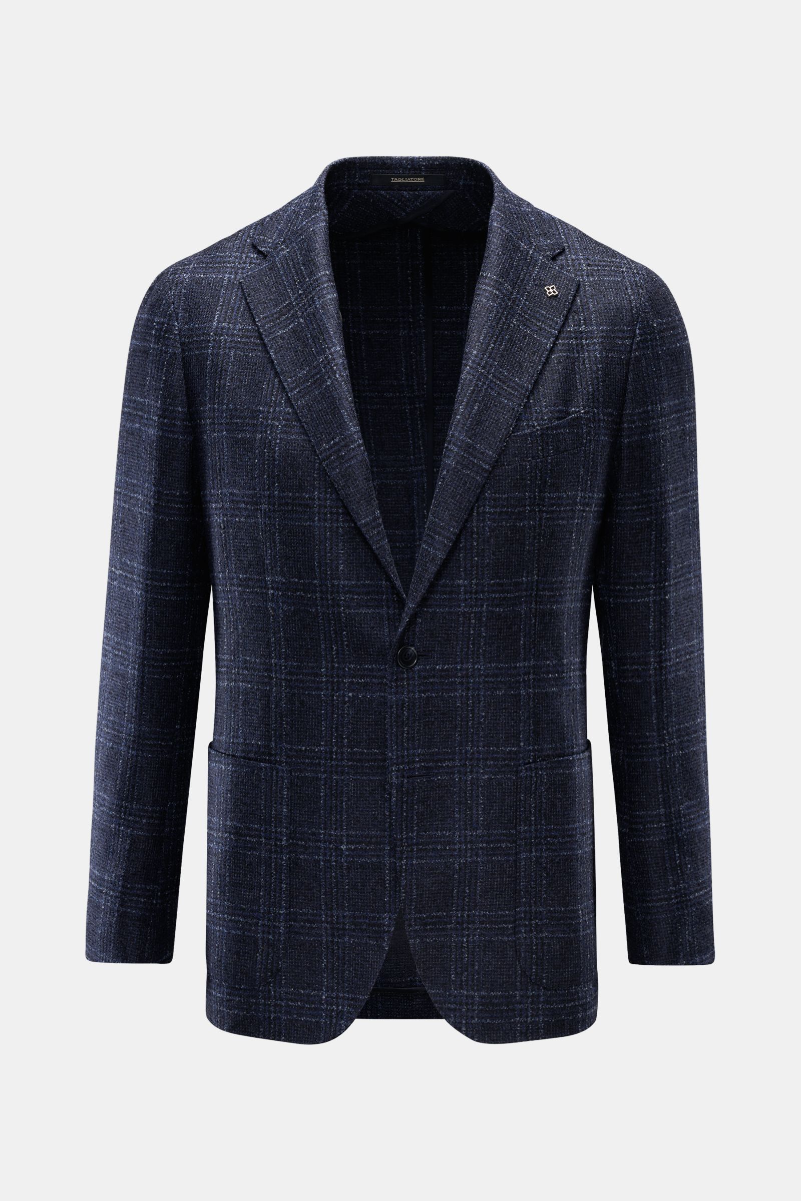 Tagliatore Sakko 'Monte Carlo' navy/dunkelblau/rauchblau kariert, Slim Fit, Unconstructed Design, Glencheck, zwei Knöpfe, fallendes Revers, Kissing Buttons, frontale Ansicht.