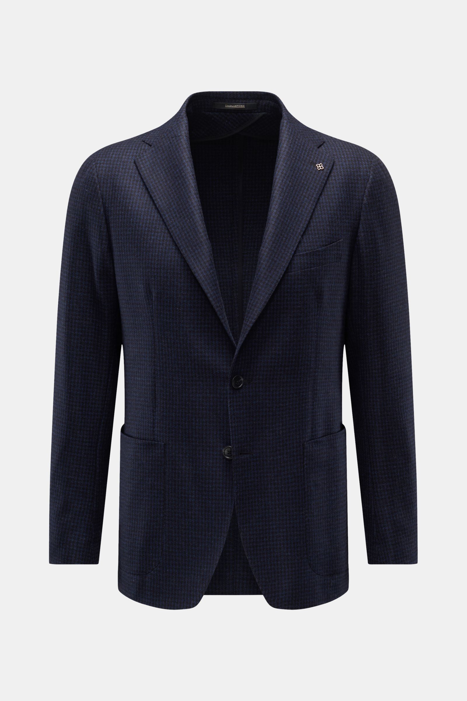 Tagliatore Sakko 'Monte Carlo' navy/schwarz kariert, Slim Fit, Unconstructed-Design aus Super 110'S Wolle mit Hahnentritt, frontale Ansicht.