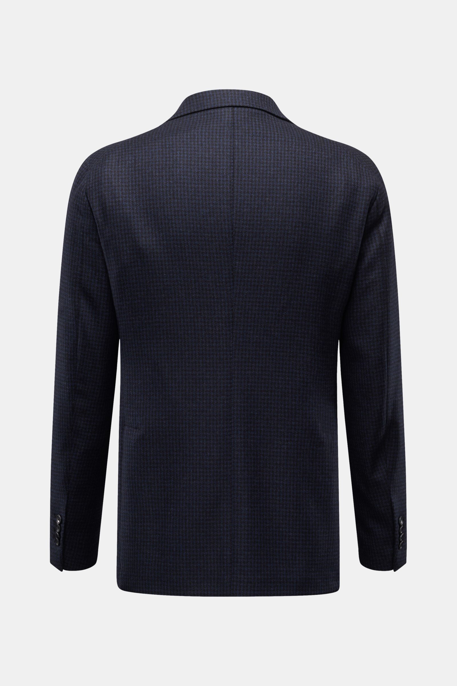 Rückansicht des Tagliatore Sakko 'Monte Carlo' navy/schwarz kariert aus reiner Super 110'S Wolle mit Hahnentritt-Muster, Slim Fit und Unconstructed Design.