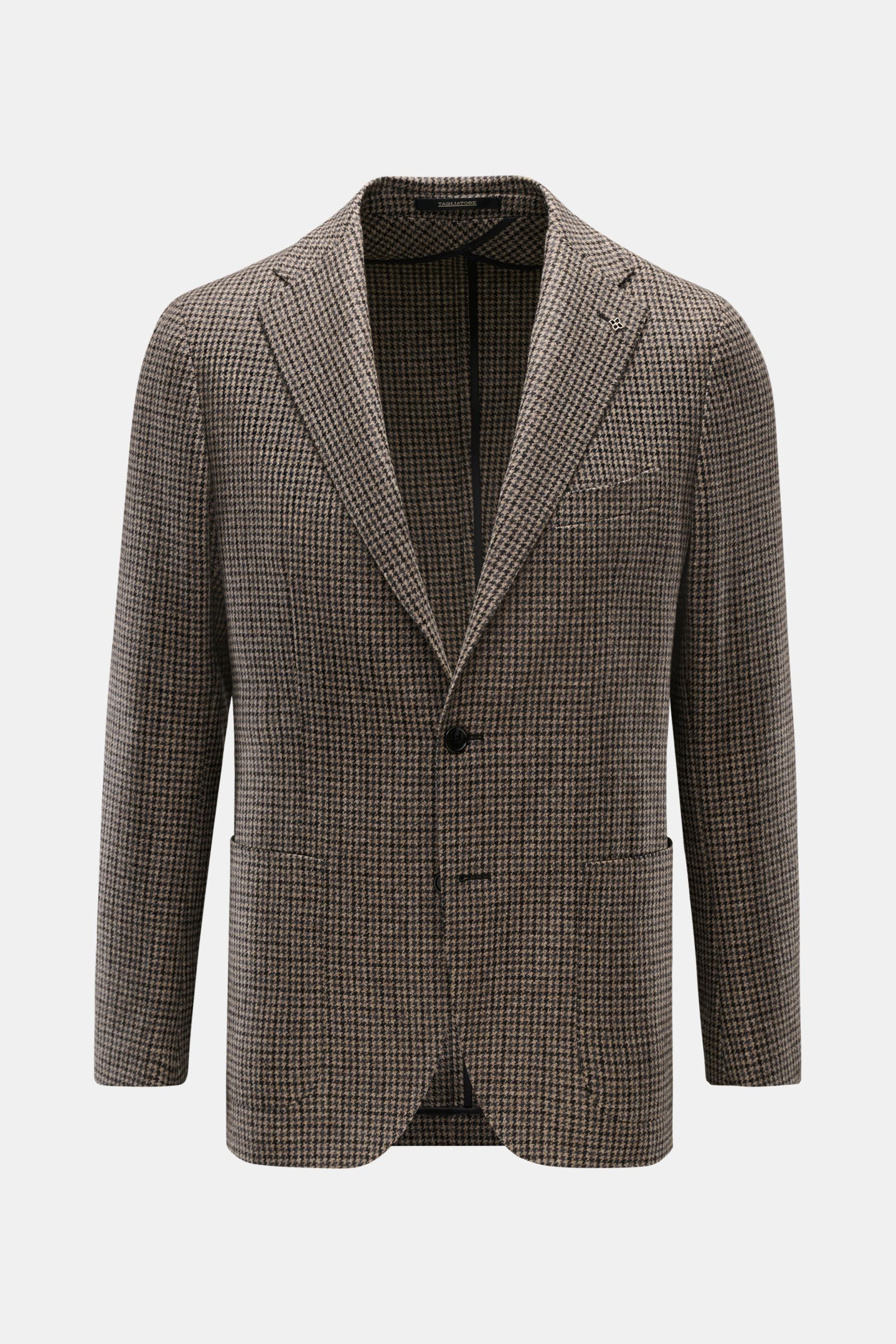 Tagliatore Sakko 'Monte Carlo' beige/dunkelgrau/dunkelbraun kariert, Slim Fit, Unconstructed Design, Super 110'S Wolle, Hahnentritt, Zwei-Knopf, fallendes Revers, Pin, Brust- und Hüfttaschen, Kissing Buttons, Seitenschlitze, drei Innentaschen, frontale An