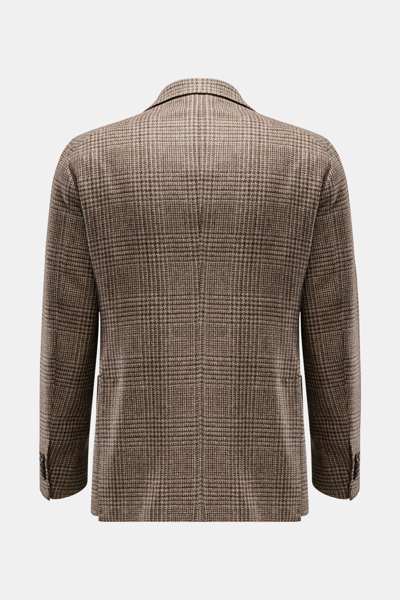 Tagliatore Sakko 'Monte Carlo' beige/dunkelgrau/dunkelbraun kariert, Unconstructed-Woll-Cashmere-Mix, Slim Fit, Rückansicht, Glencheck, Seitenschlitze.