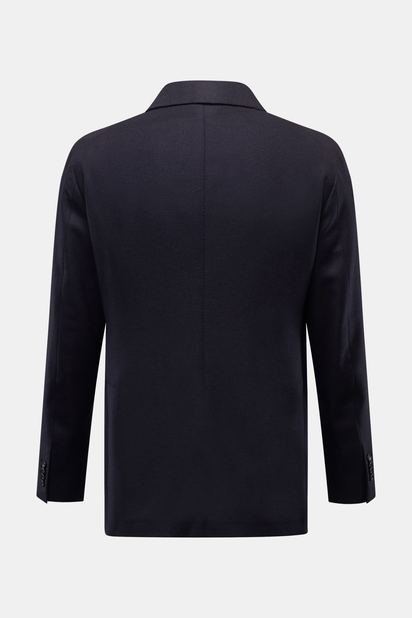 Rückansicht des Tagliatore Sakko 'Monte Carlo' dark navy aus Wolle und Cashmere, Slim Fit, tailliert, feines Strukturgewebe, Unconstructed Design.
